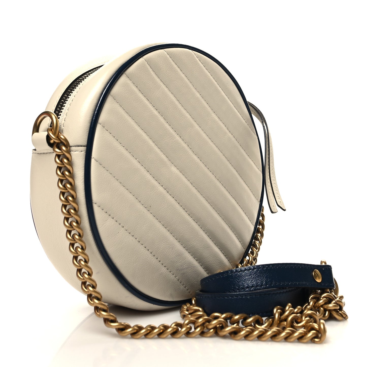 Azalea Calfskin Matelasse Diagonal Mini Torchon GG Marmont Round Shoulder Bag Mystic White Blue Agata