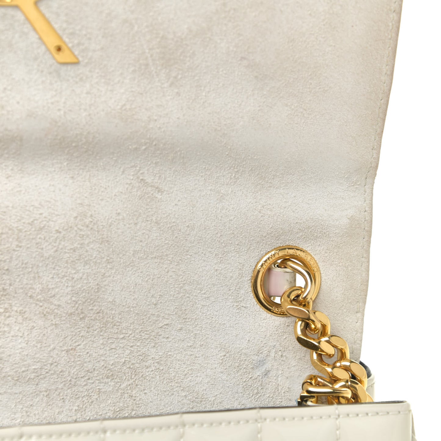 Patent Matelasse Monogram Large Vicky Chain Bag White