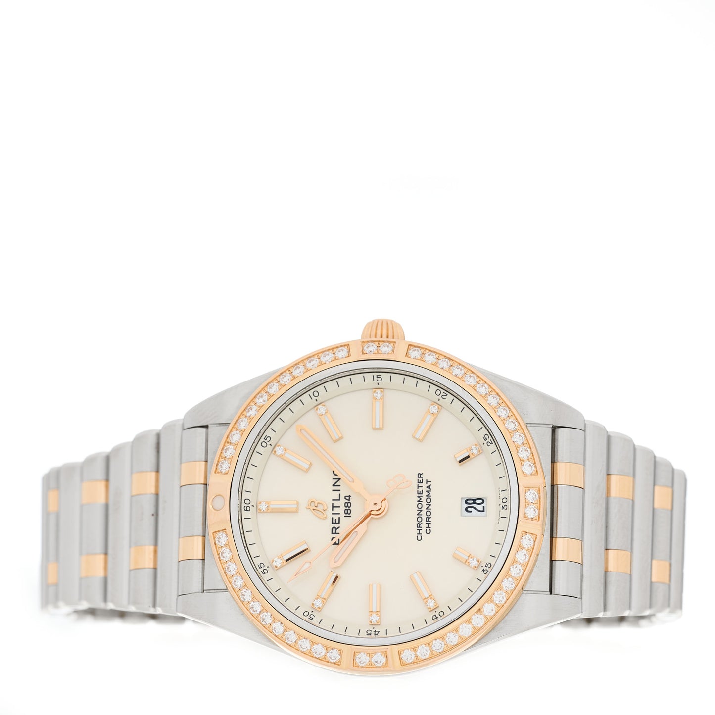 Stainless Steel 18K Rose Gold Diamond Bezel 36mm Chronomat Automatic Watch U10380