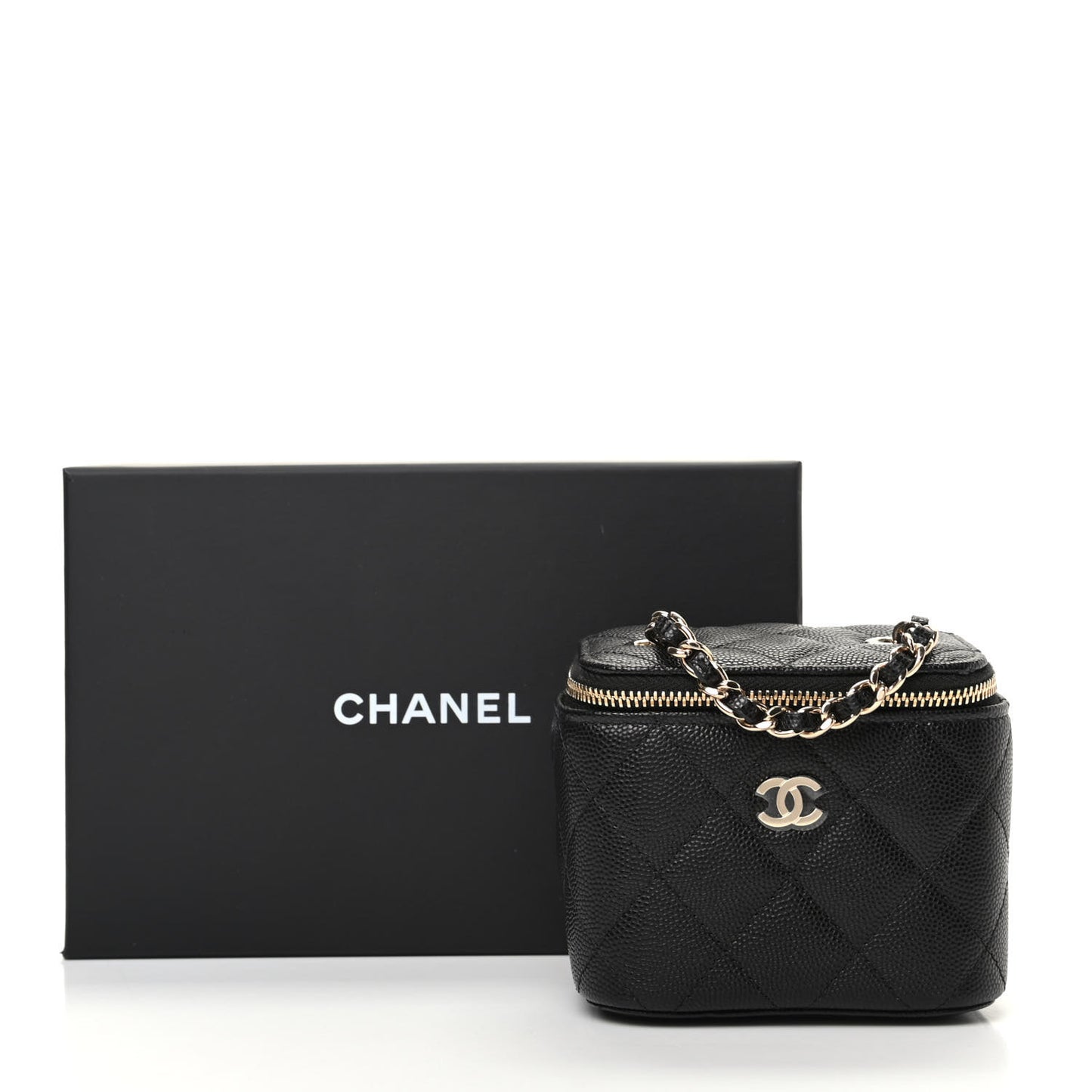 Caviar Quilted Mini Vanity Case With Chain Black