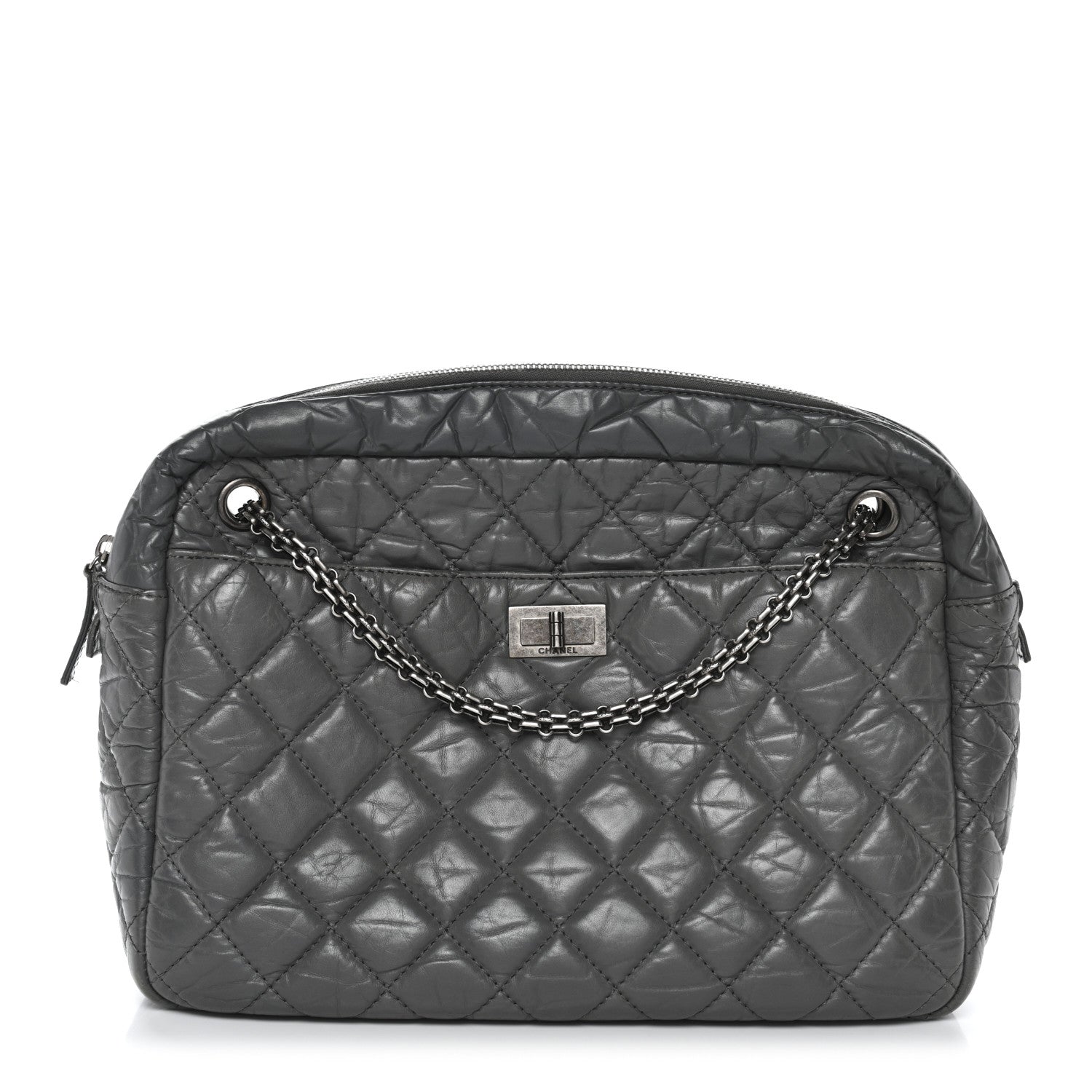 Chanel Aged Calfskin Quilted Large Reissue Camera Case Grey