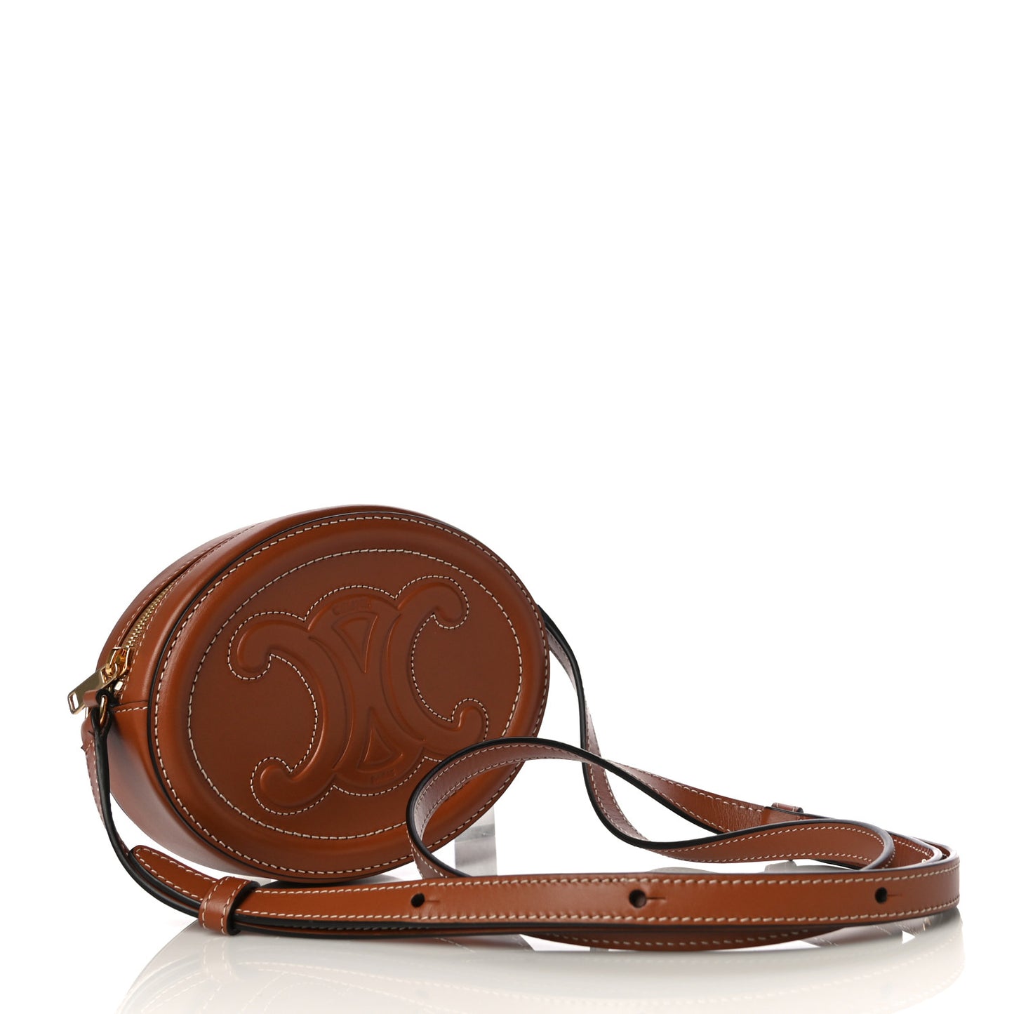 Smooth Calfskin Cuir Small Triomphe Oval Crossbody Purse Tan