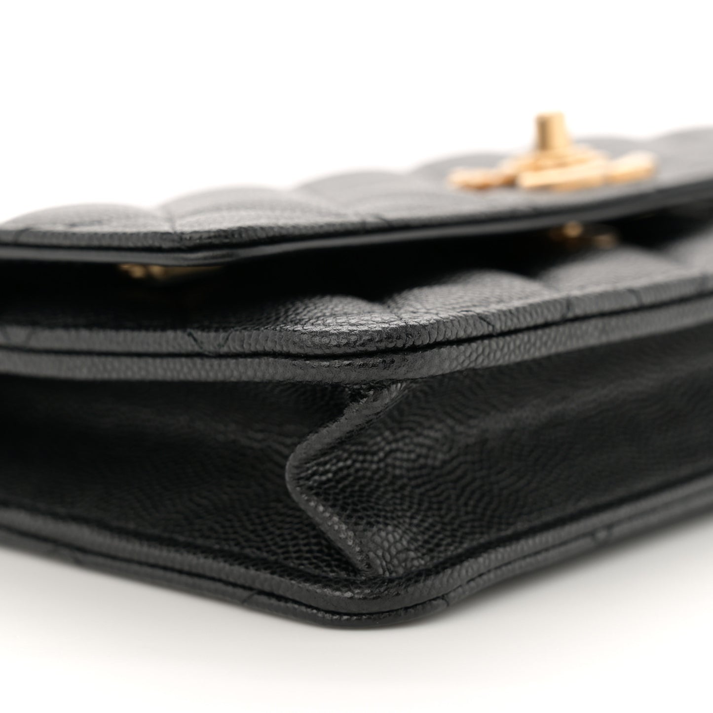 Caviar Quilted Camellia Wallet On Chain WOC Black