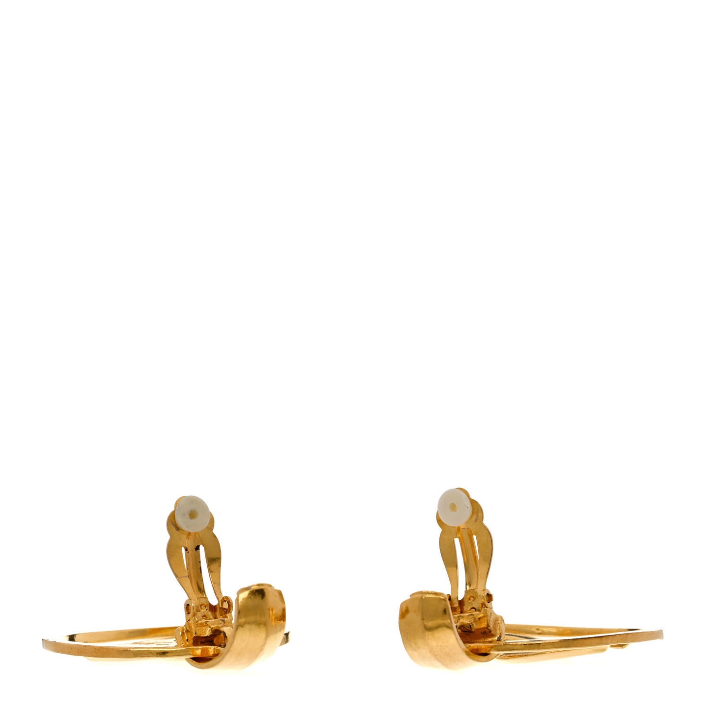 Metal Round CC Drop Clip On Earrings Gold
