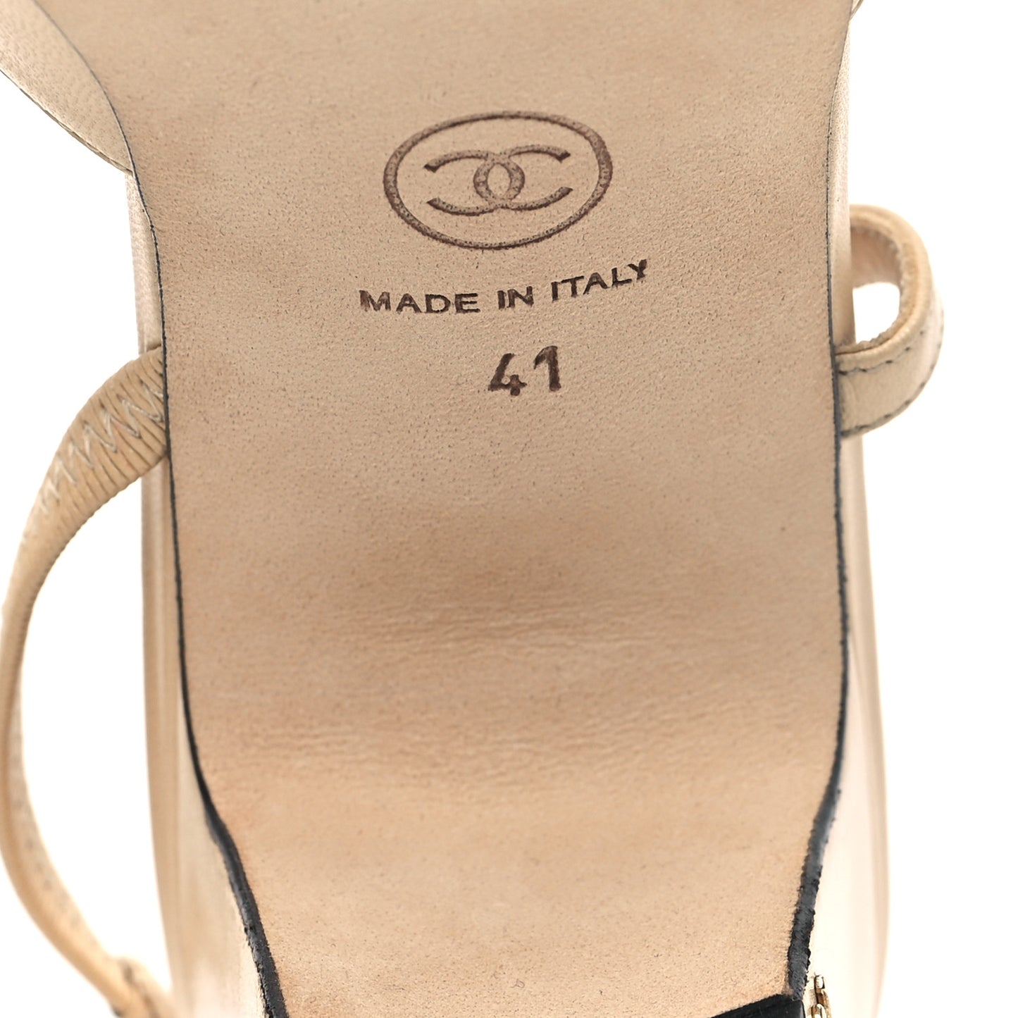 Goatskin Grosgrain Cap Toe CC Slingback Pumps 41 Beige Black