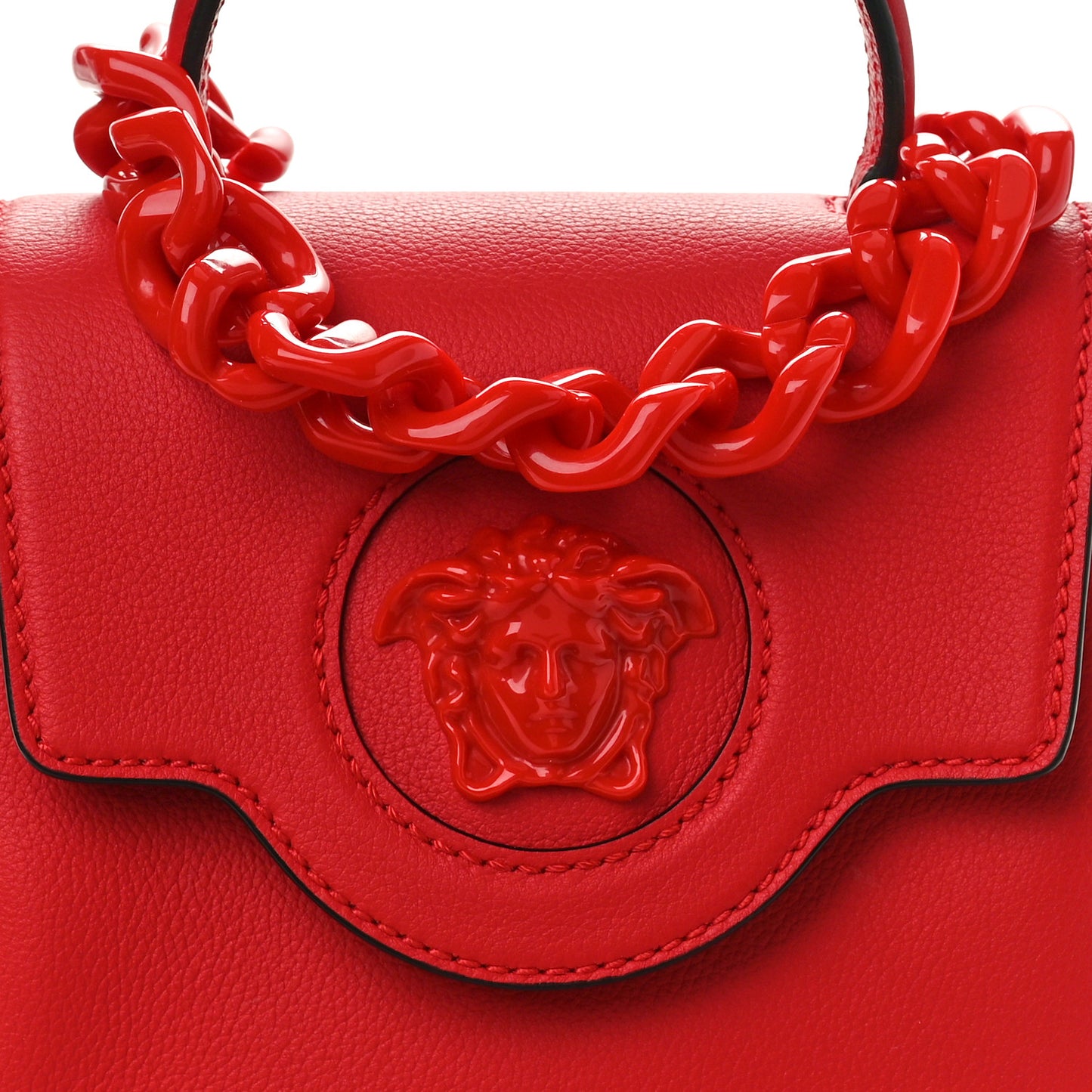 Grained Calfskin Small La Medusa Top Handle Bag Red