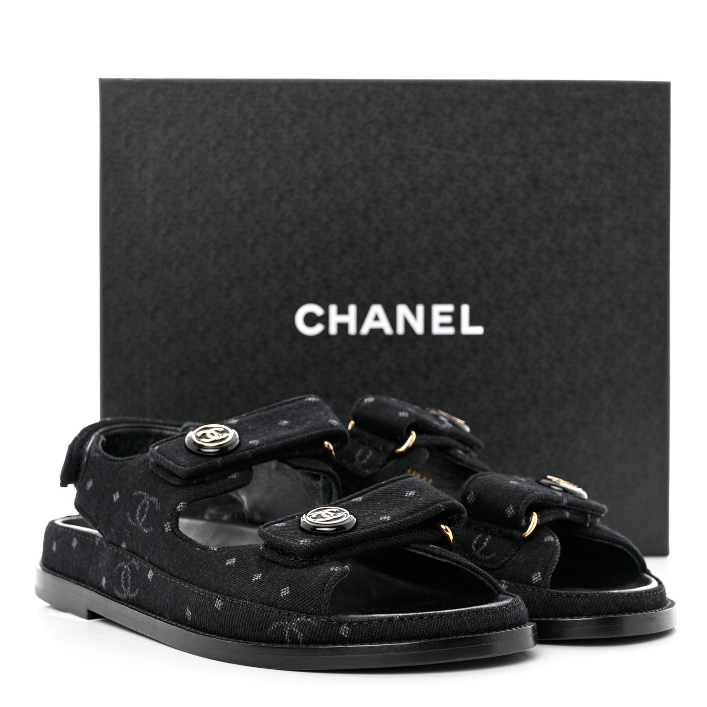 Denim Printed Dad Sandals 38 Black