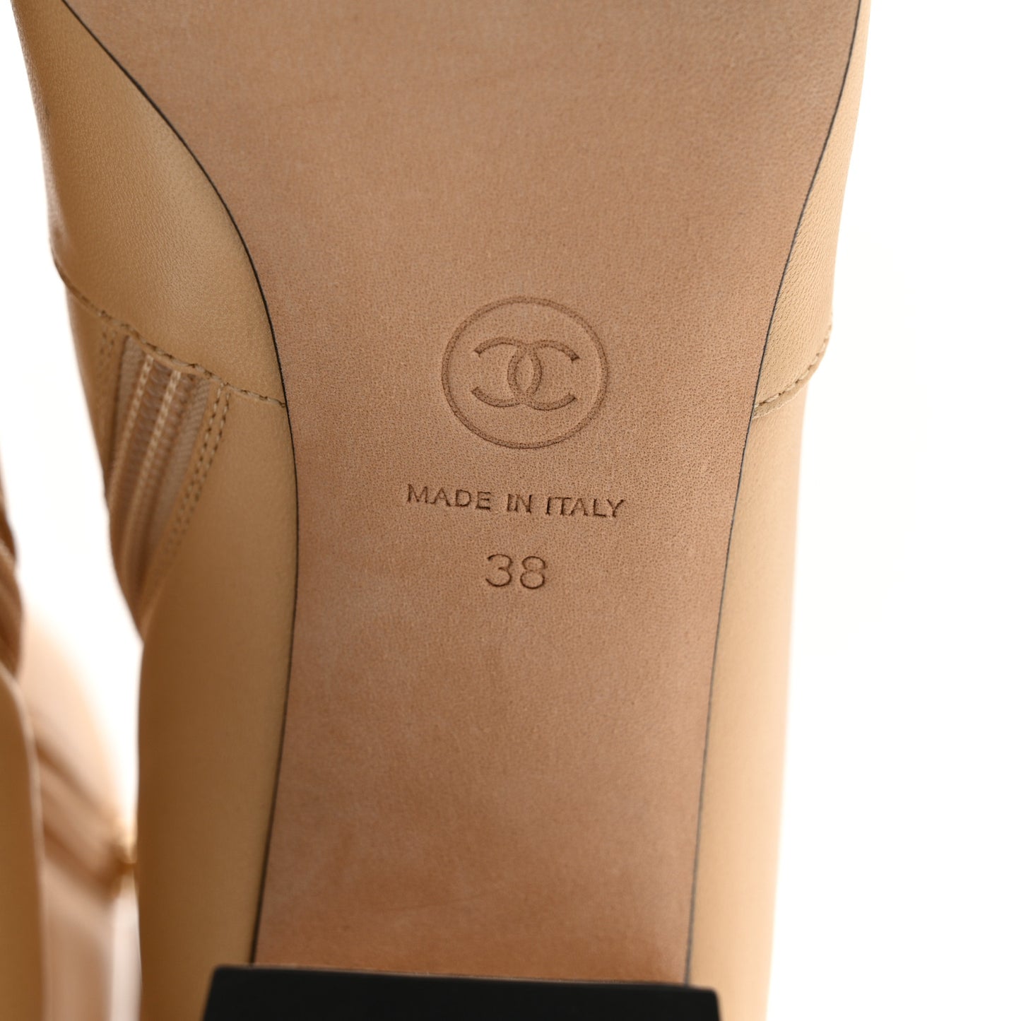 Lambskin Double Stack Chain Cap Toe Boots 38 Beige Black