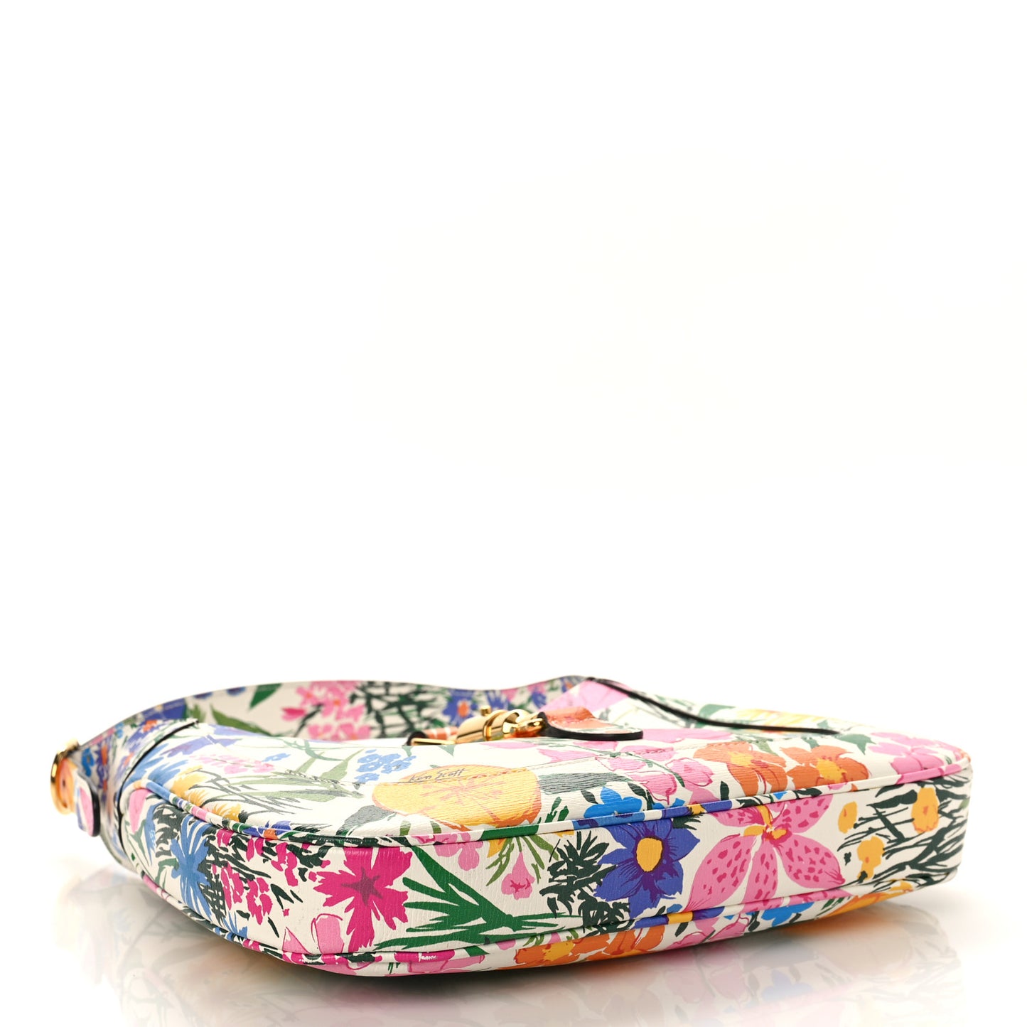 X KEN SCOTT New Shangai Calfskin Jardin D'Avril Floral Print Small Jackie 1961 Hobo Ivory Pink