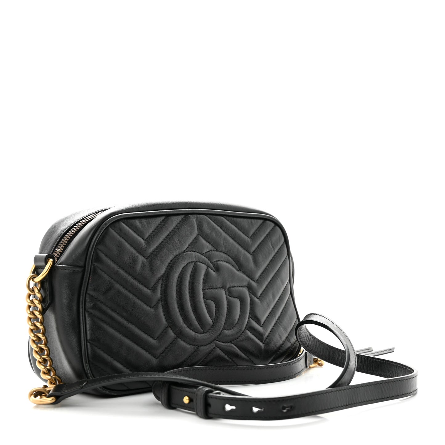 Calfskin Matelasse Small GG Marmont Chain Shoulder Bag Black
