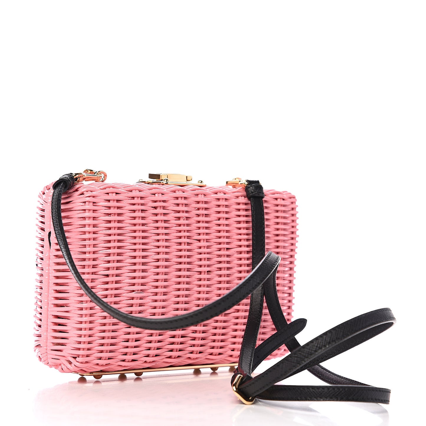 Wicker Saffiano Logo Crossbody Clutch Petalo Black