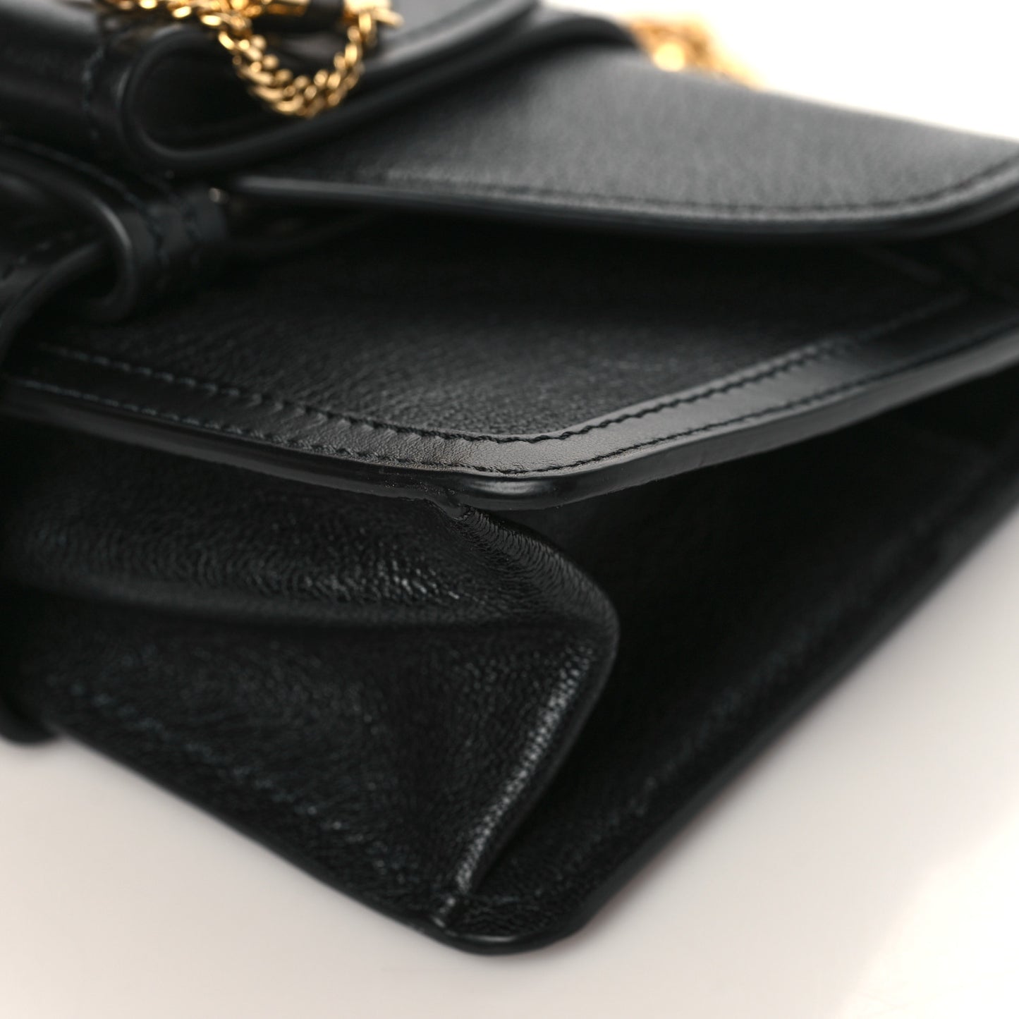 Shiny Goatskin Calfskin Mini Aby Chain Shoulder Bag Black
