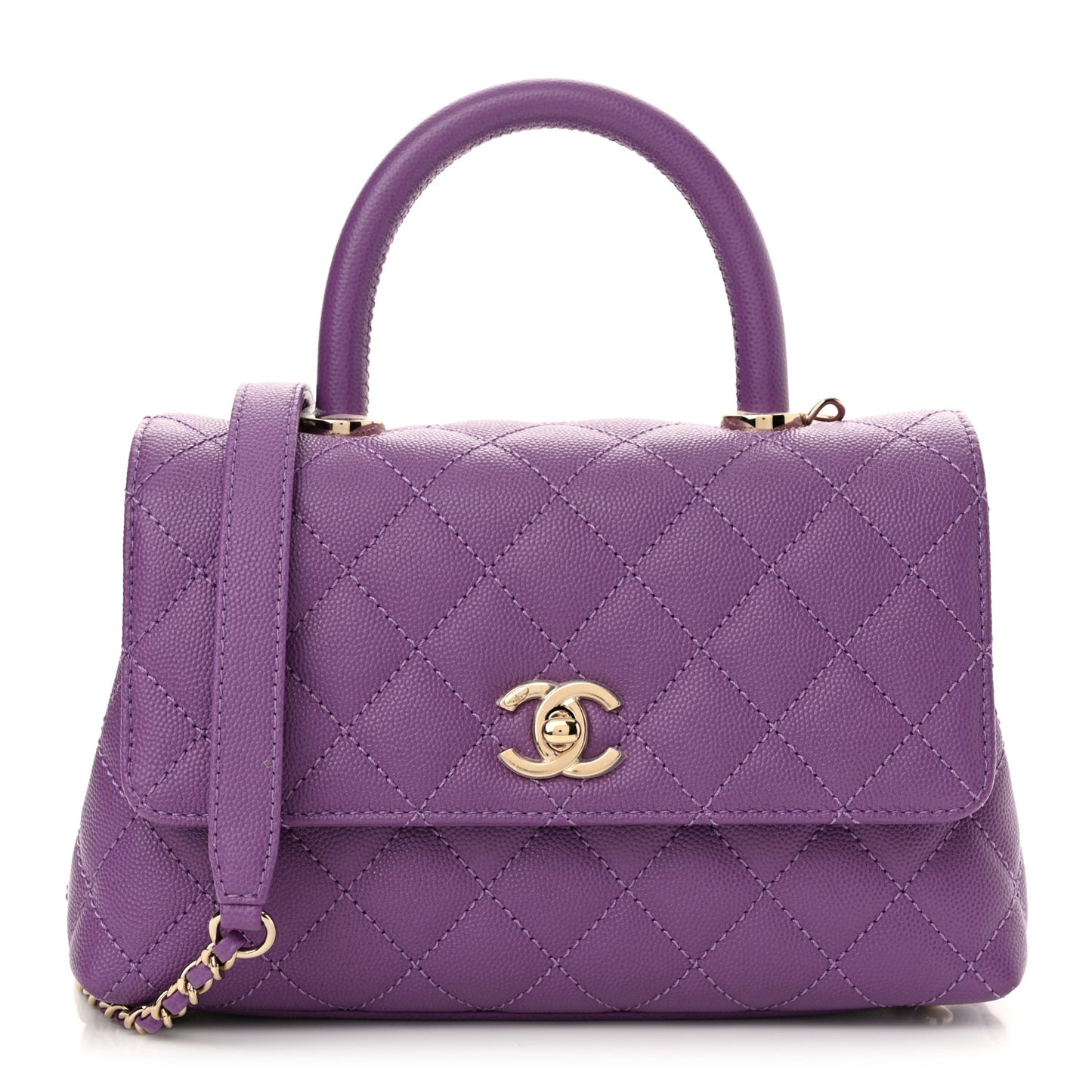 Caviar Quilted Mini Coco Handle Flap Purple