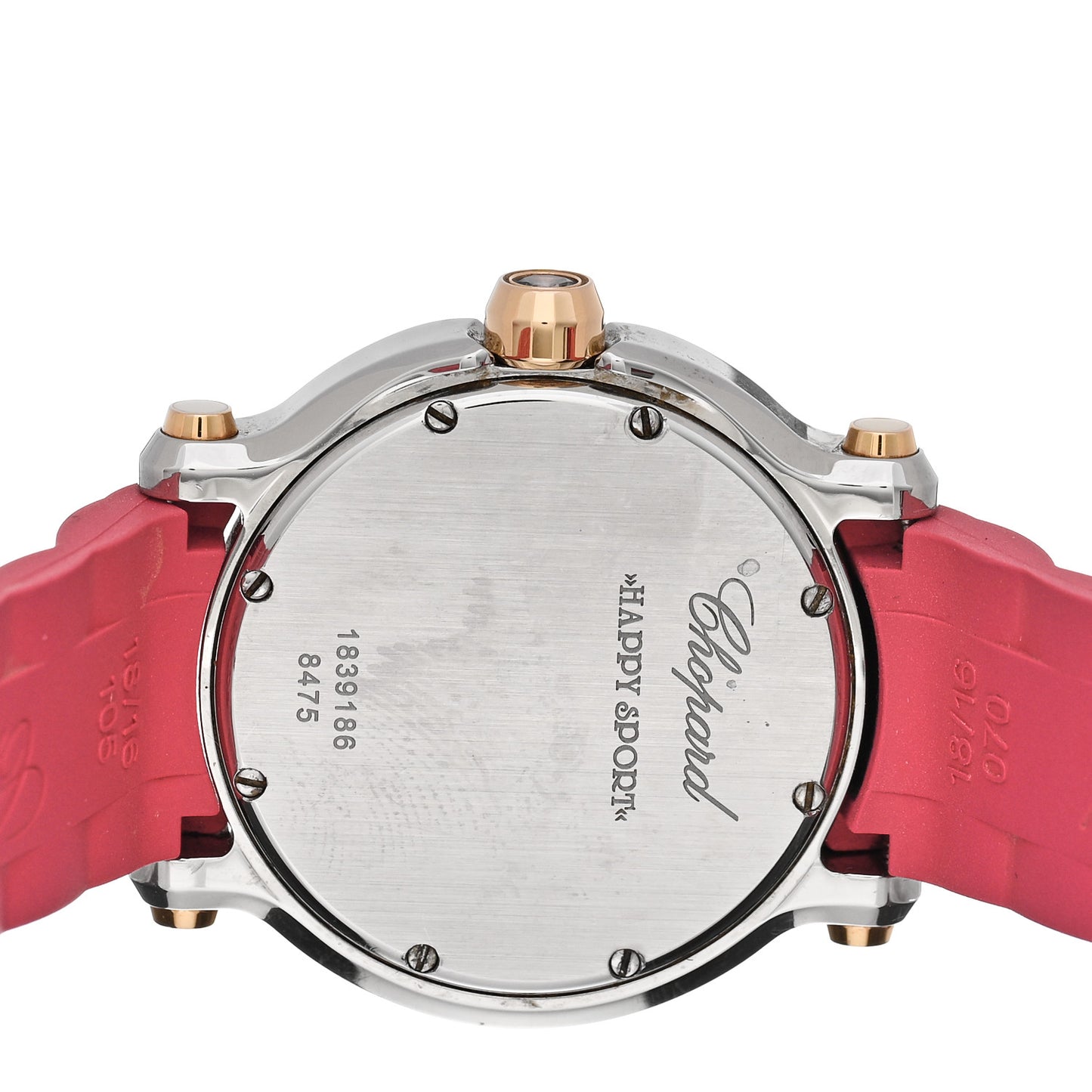 Stainless Steel 18K Rose Gold Rubber 5 Diamond 36mm Happy Sport Guilloche Quartz Watch