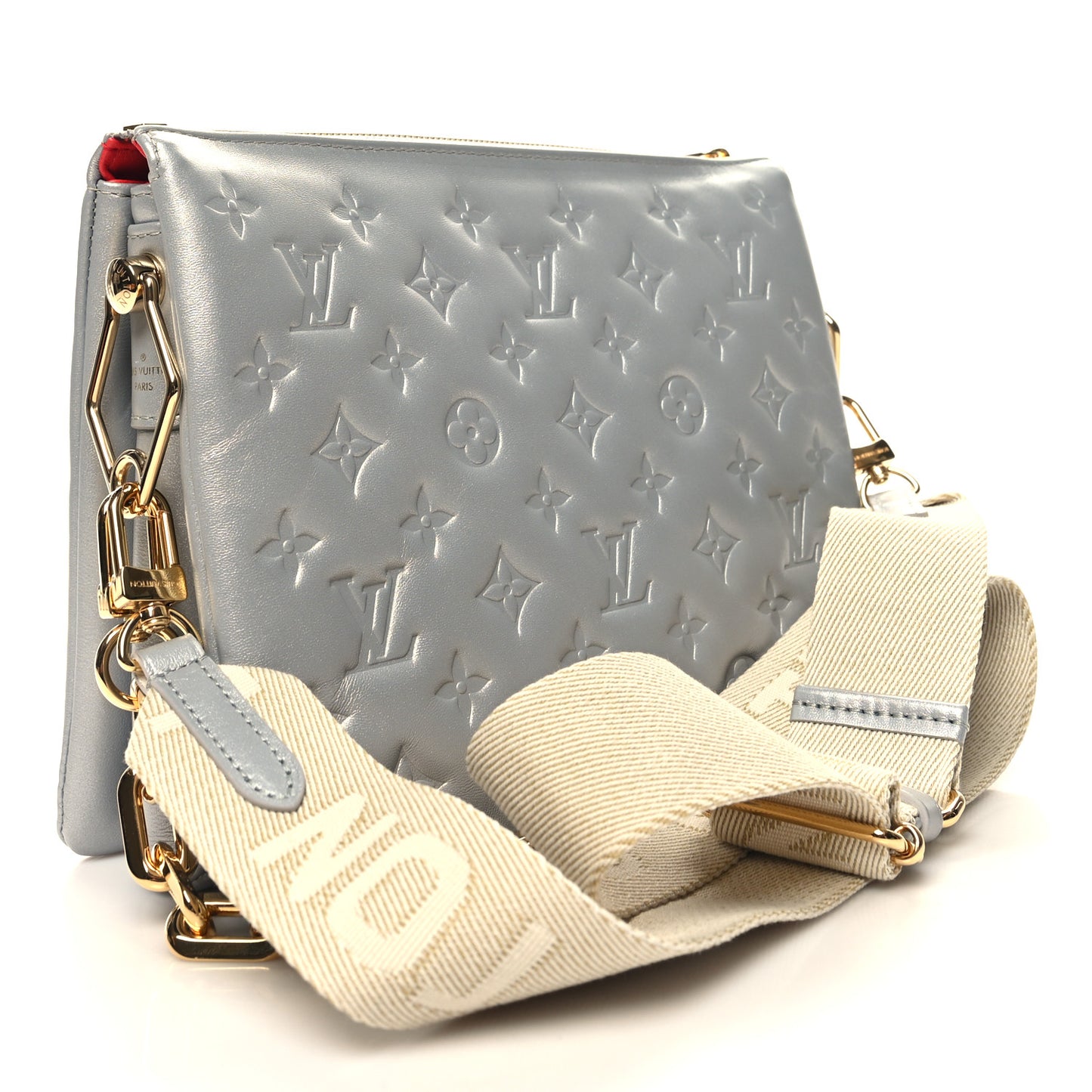 Metallic Lambskin Embossed Monogram Coussin PM Silver