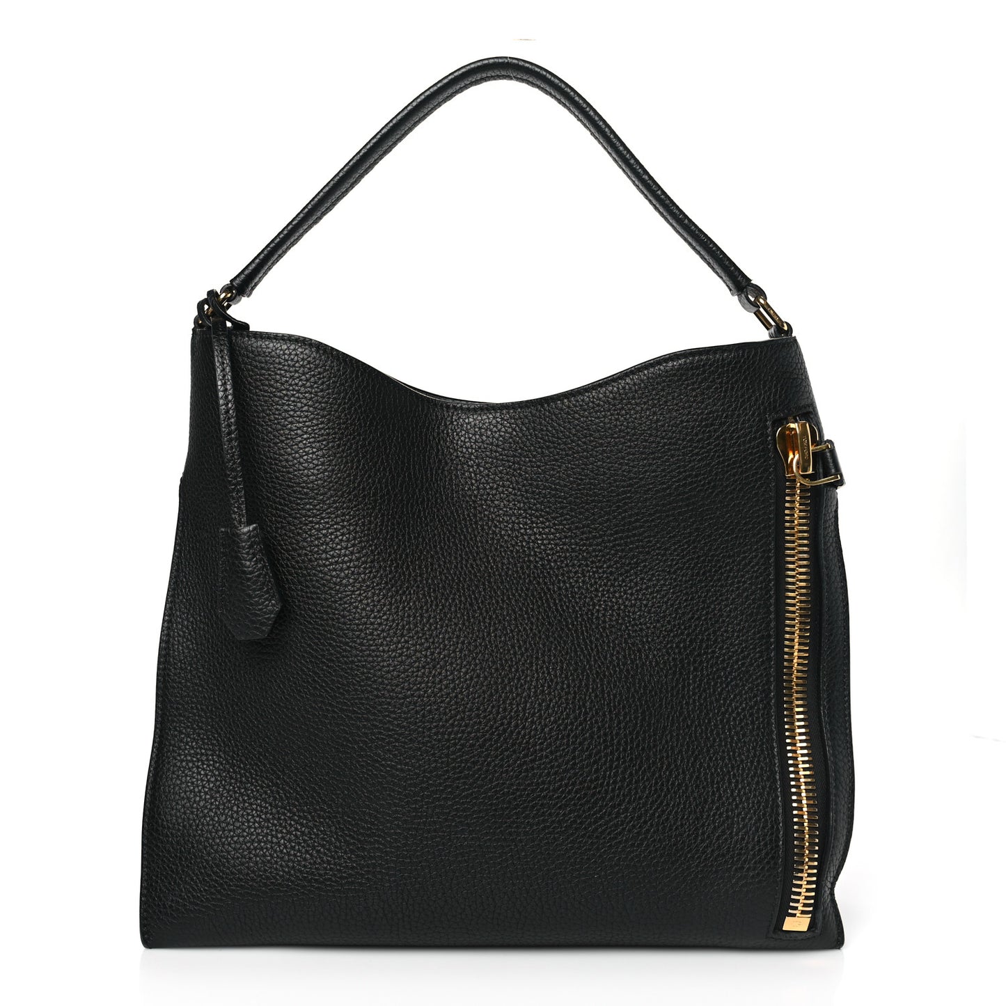 Pebbled Calfskin Small Alix Padlock Zip Hobo Bag Black