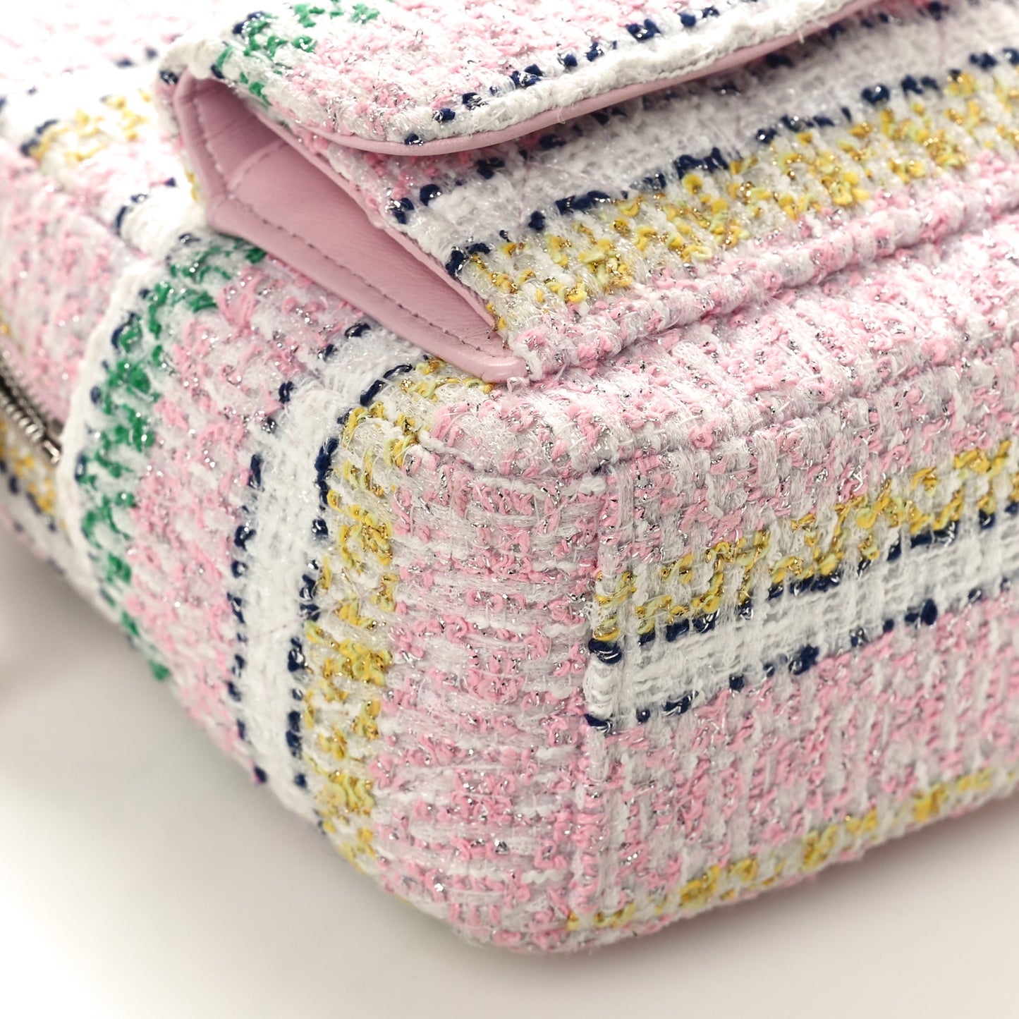 Metallic Tweed Quilted CC Mini Classic Backpack White Multicolor