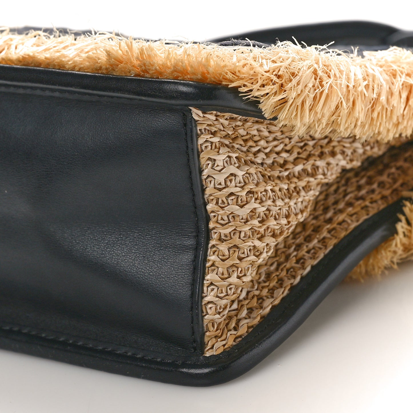 Raffia Vitello Century F is Fendi FF Embroidered Fringe Small Kan I Shoulder Bag Natural Black