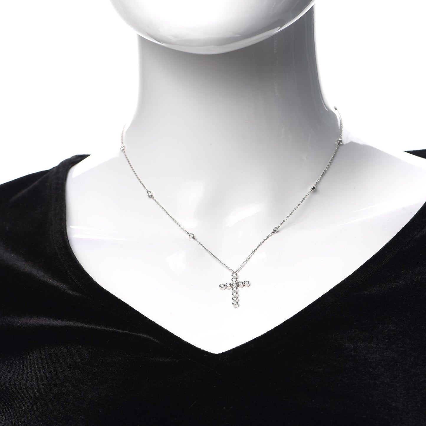 Platinum Diamond Small Jazz Cross Pendant Necklace