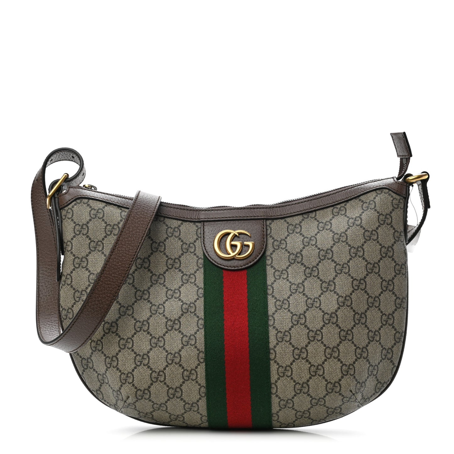 GG Supreme Monogram Web Small Ophidia Half Moon Hobo Brown