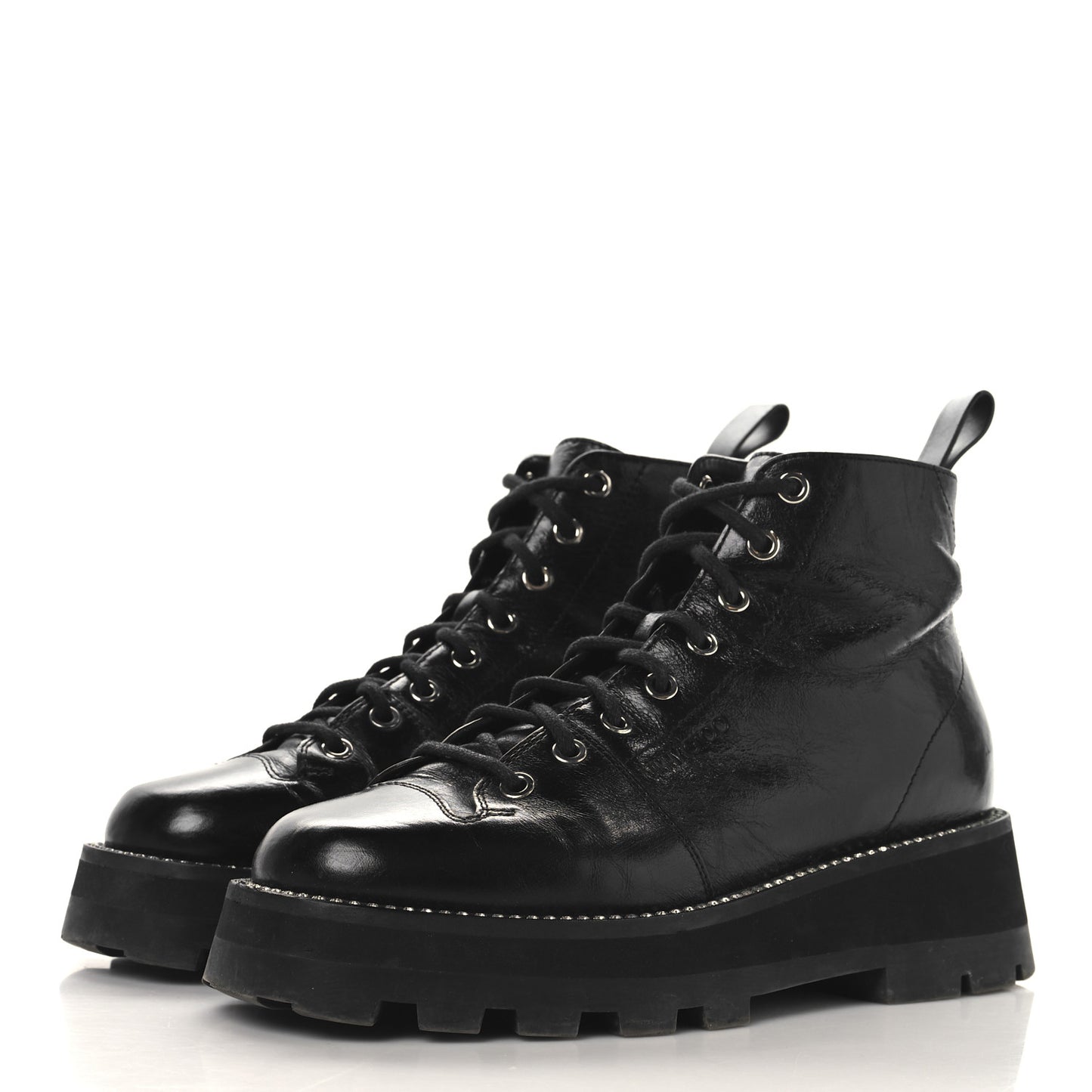 Calfskin Crystal Embellished Colby Combat Boots 38.5 Black