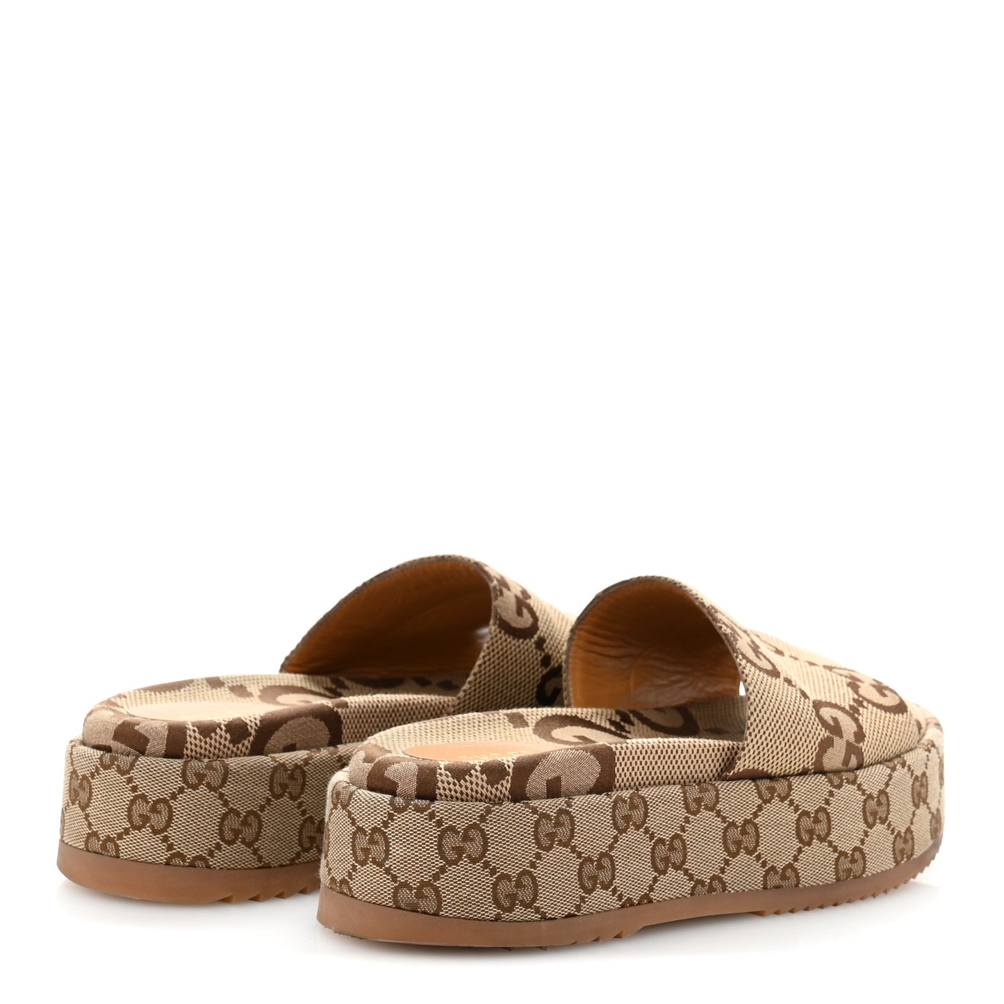 Monogram Maxi GG Angelina Platform 55mm Slide Sandals 38.5 Camel Ebony