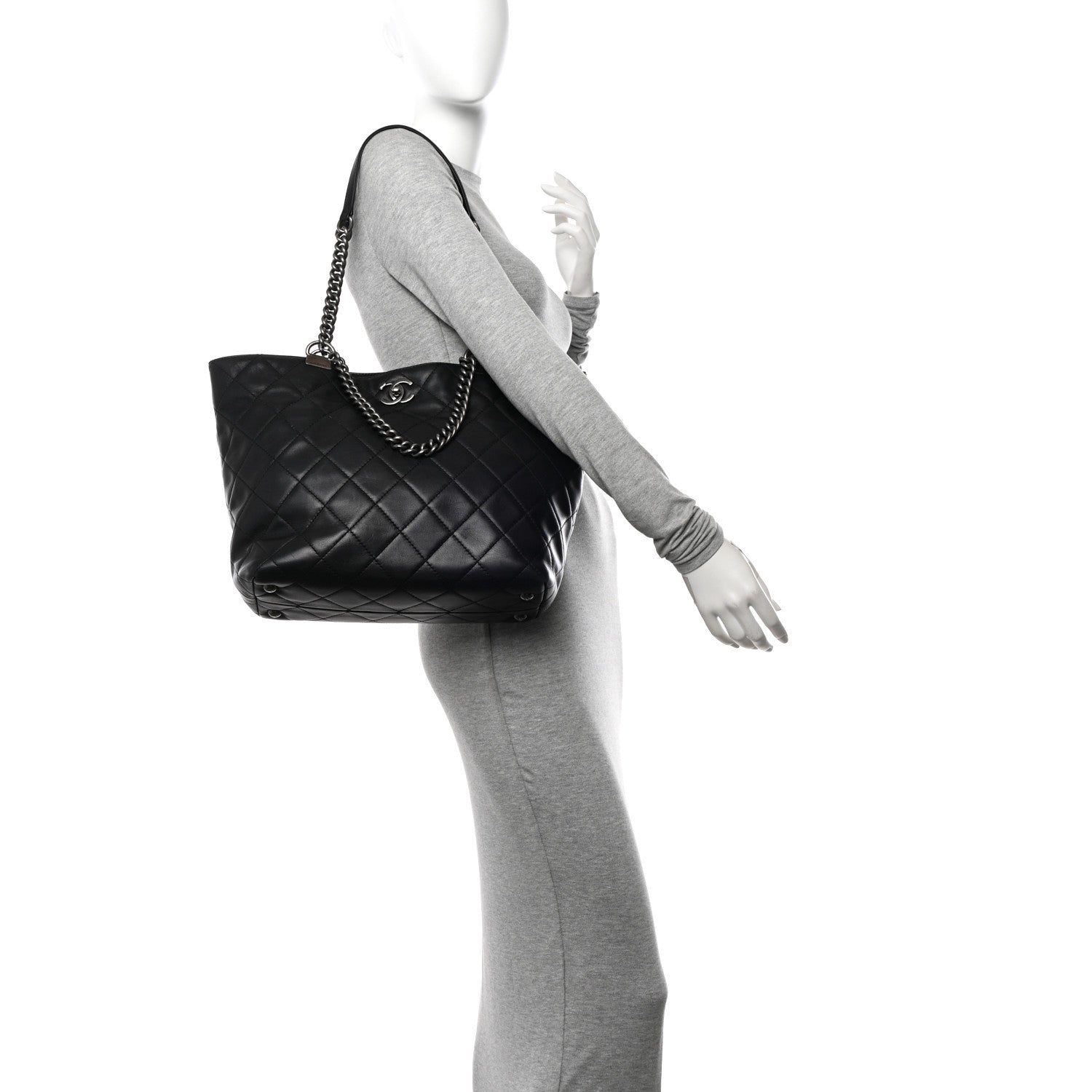 Chanel Calfskin Quilted Large Shopping In Chains Tote Black 2 of 11