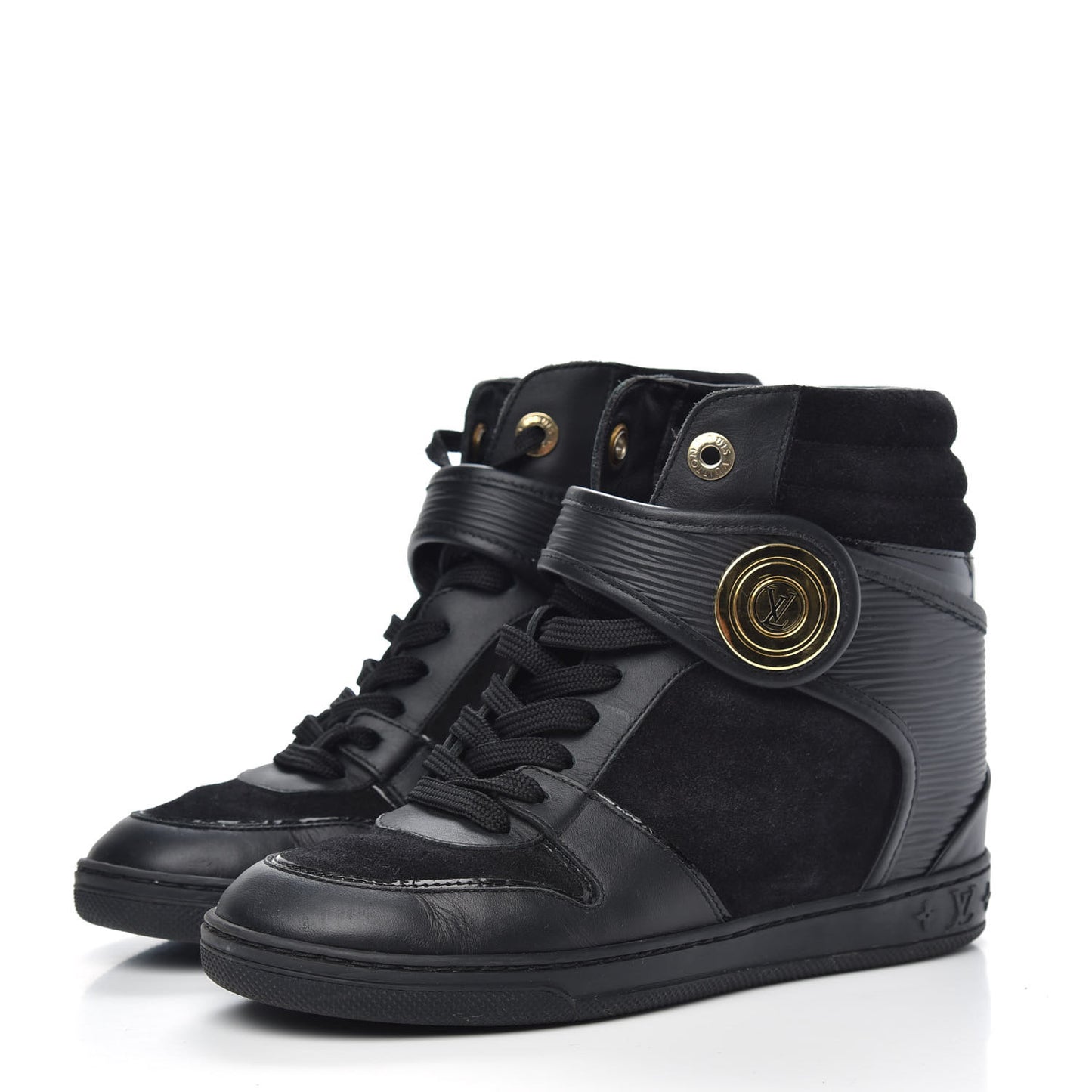 Epi Suede Postmark Wedge Sneakers 36 Black