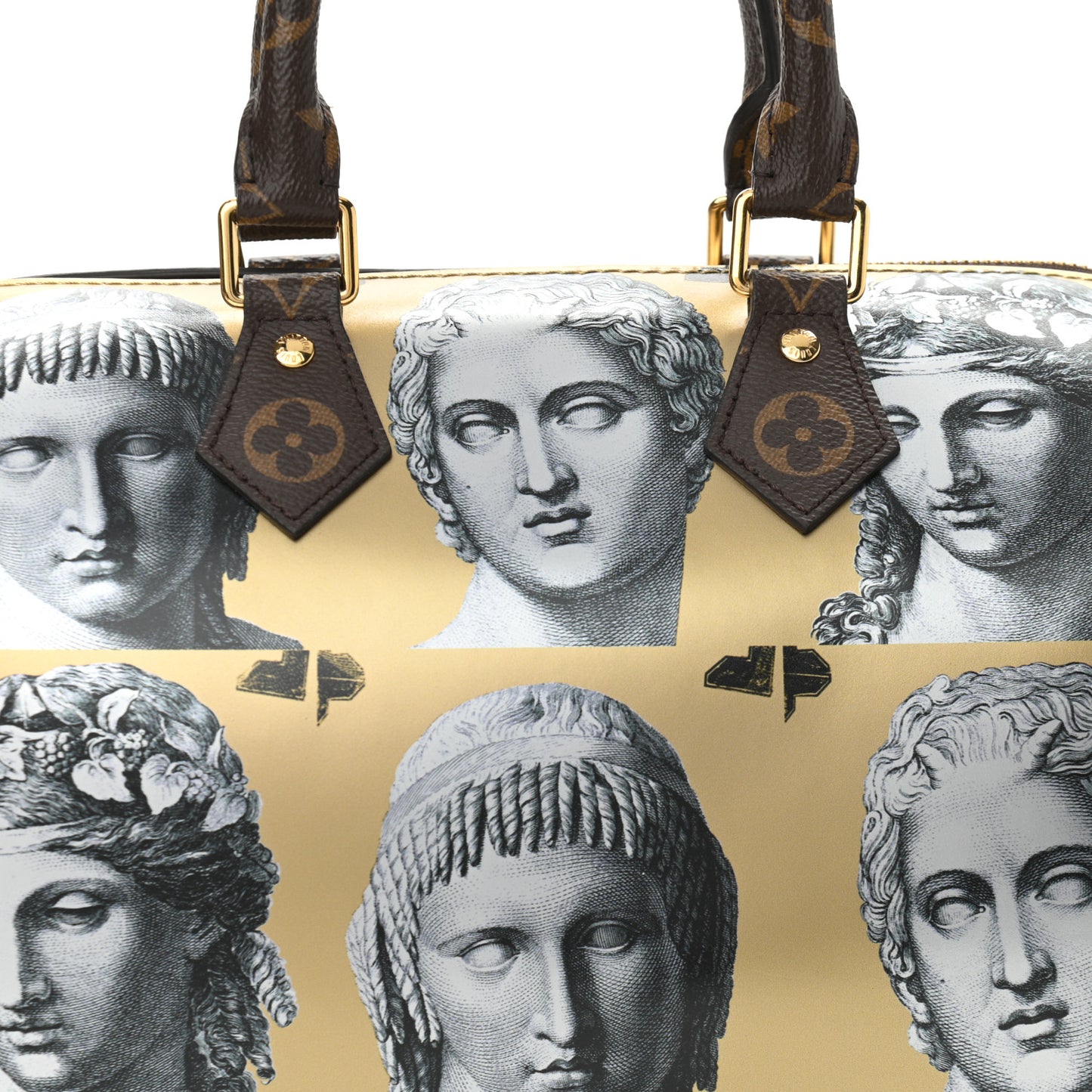 X FORNASETTI Calfskin Fornasetti Speedy Bandouliere 25 Gold