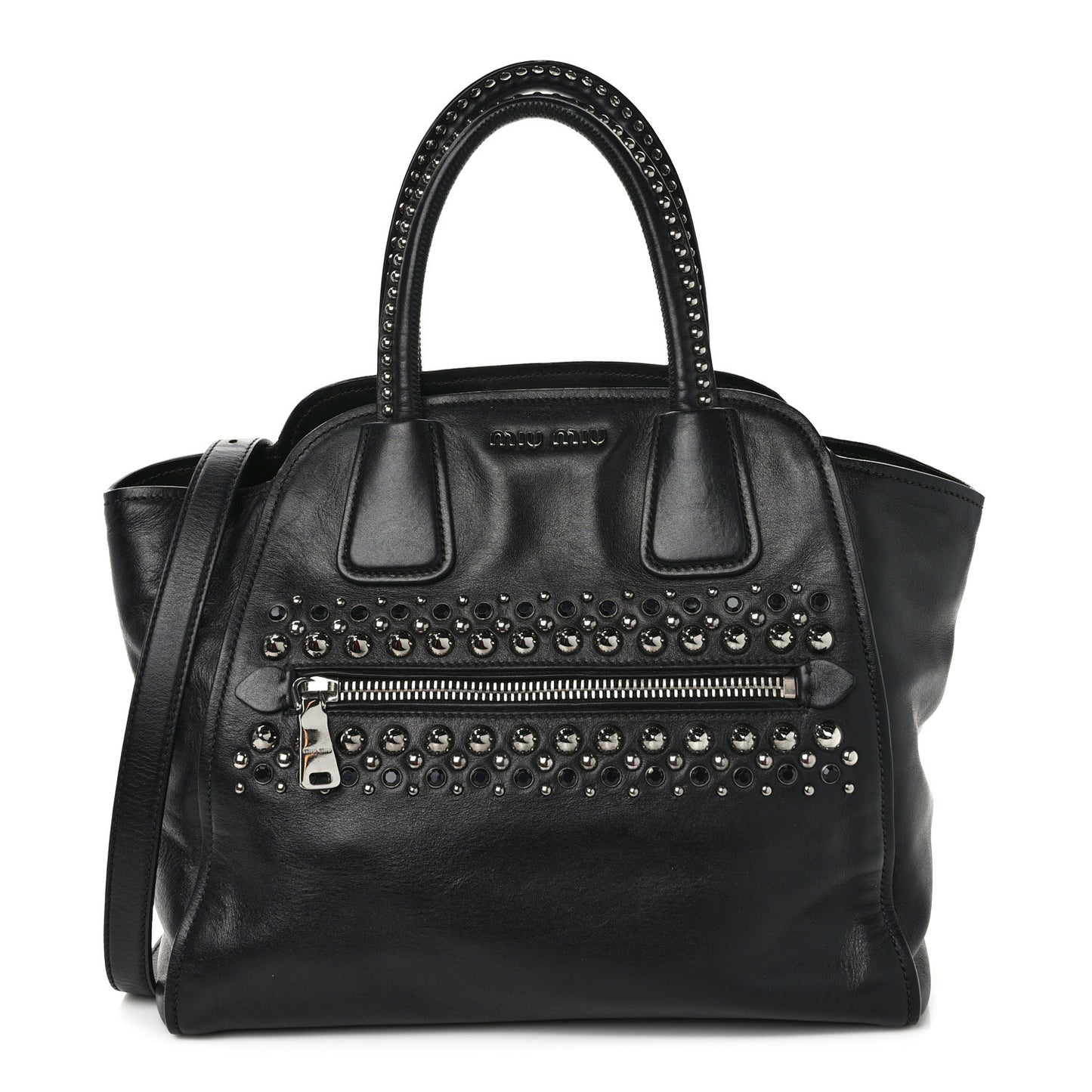 Soft Calf Studded Top Handle Bag Black