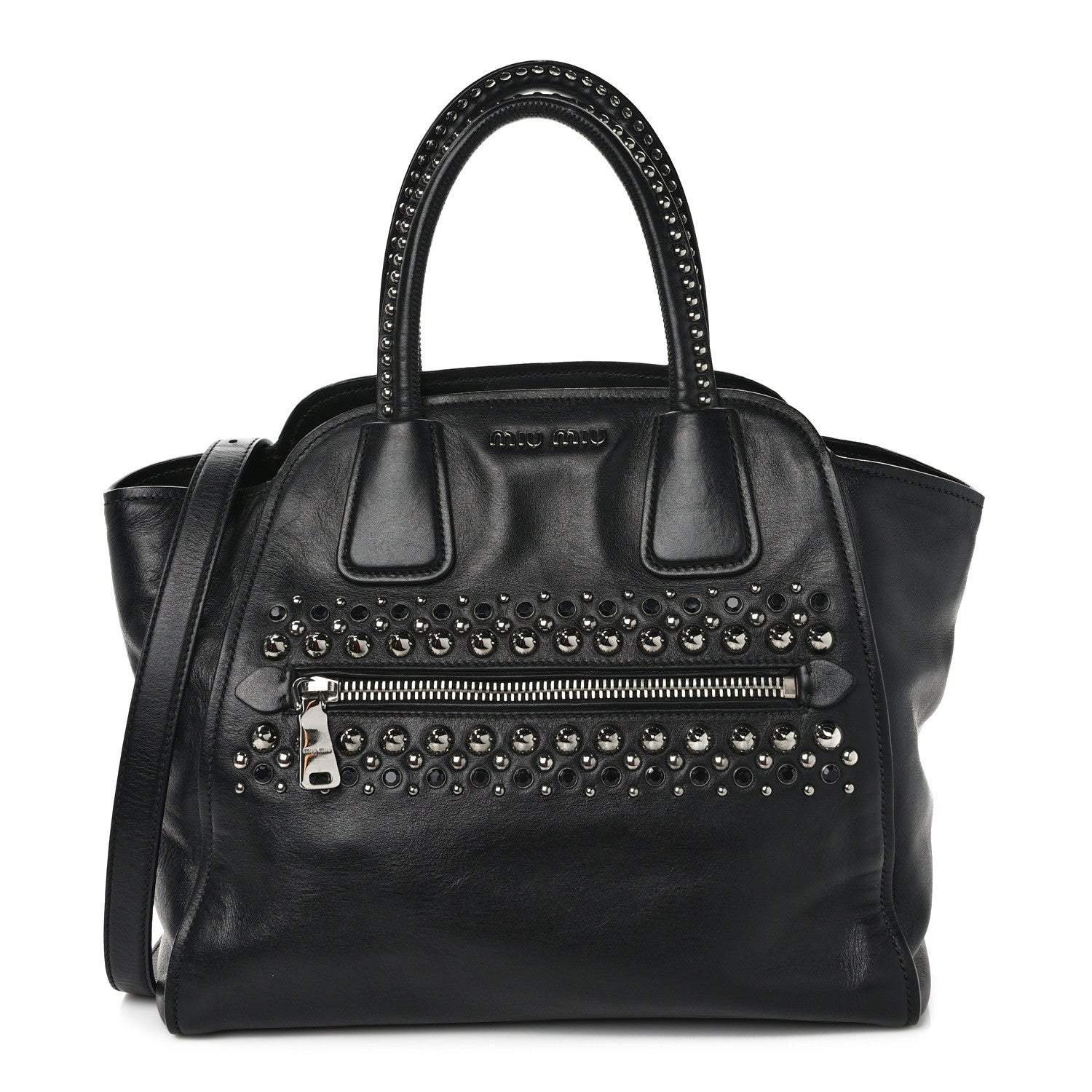 Miu Miu Soft Calf Studded Top Handle Bag Black 1 of 10