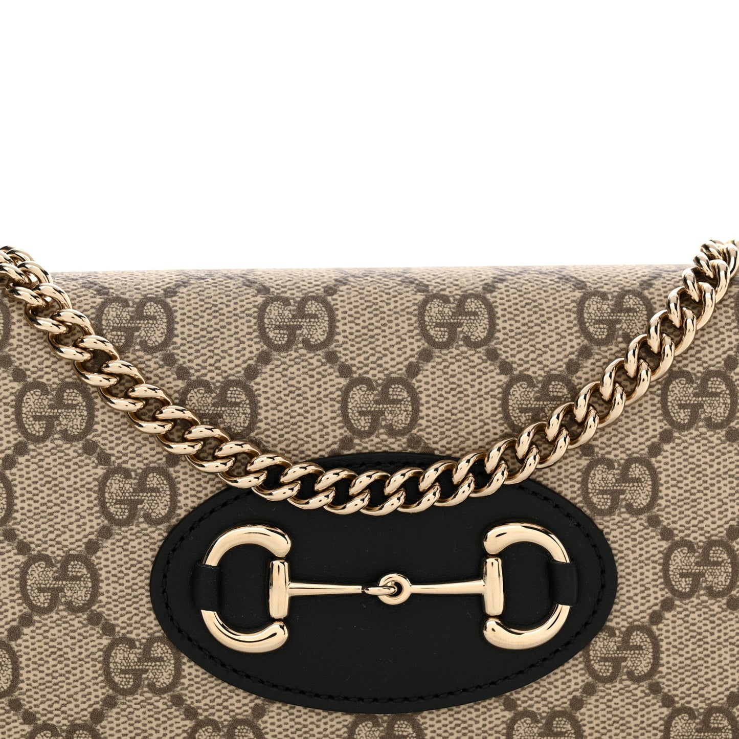 GG Supreme Monogram Azalea Calfskin Horsebit 1955 Wallet On Chain Beige Black