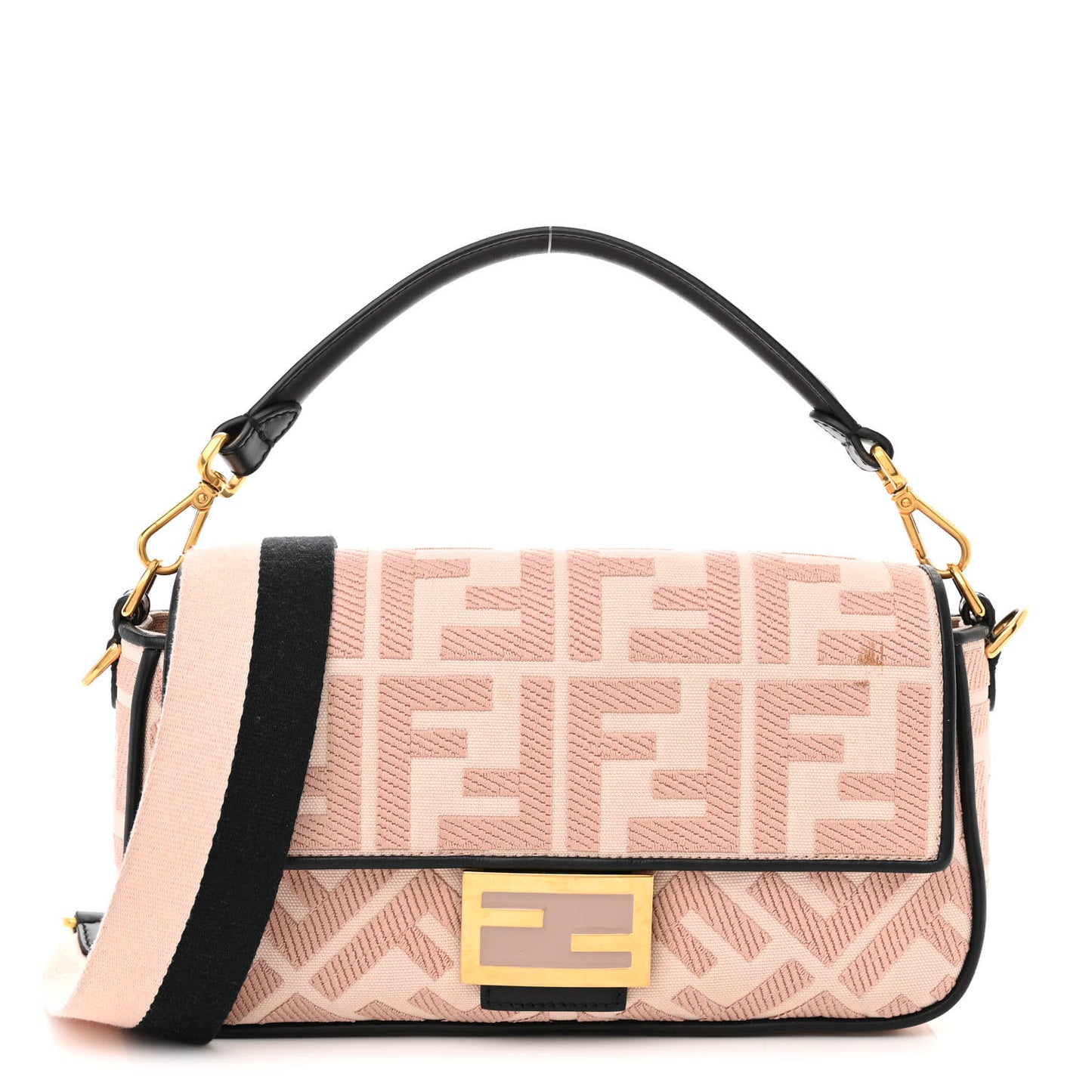 Canvas Vitello King FF Embroidered Baguette Rosa Quarzo Black