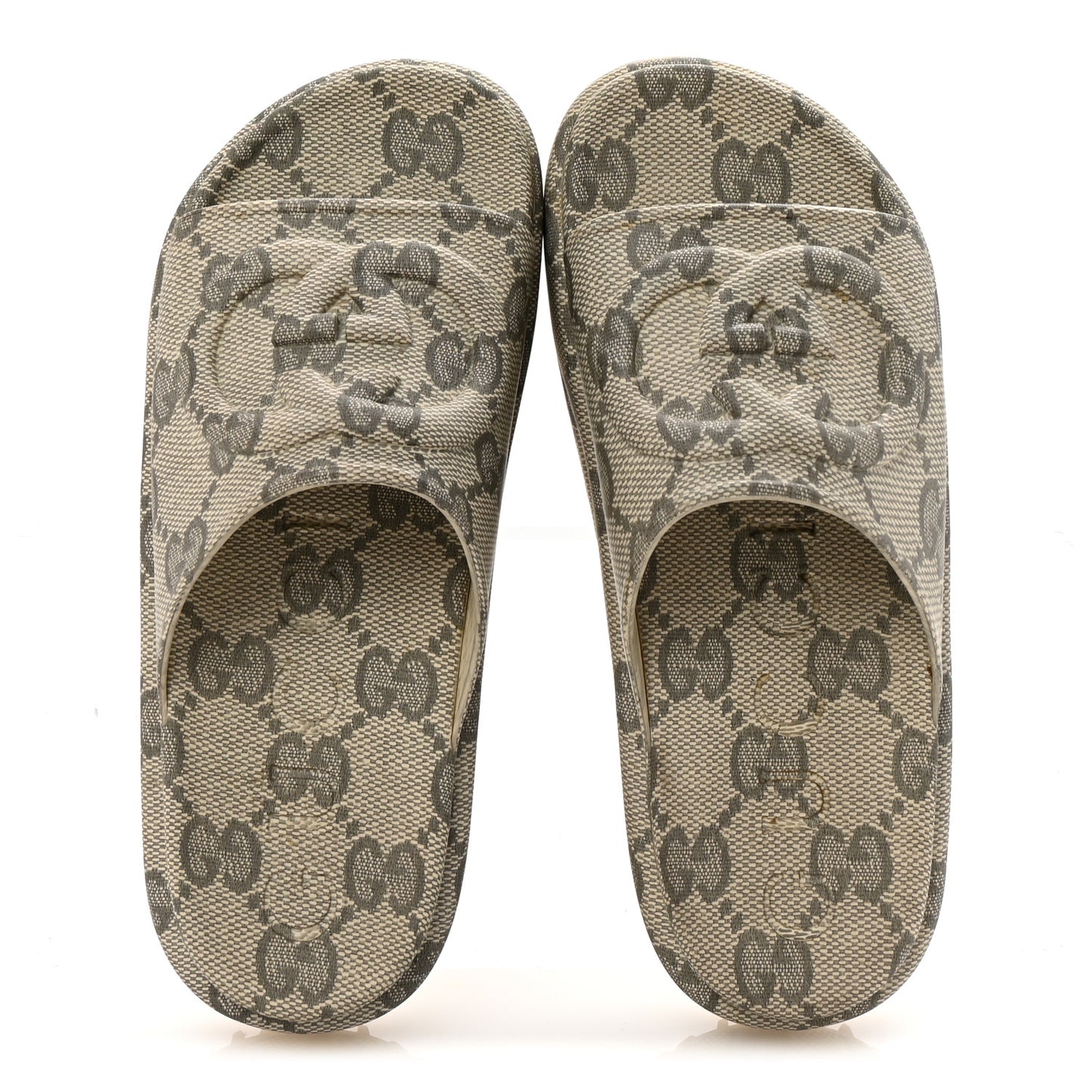 Cubic Rubber GG Monogram Womens Interlocking G Platform 42mm Slide Sandals 38 Beige Ebony