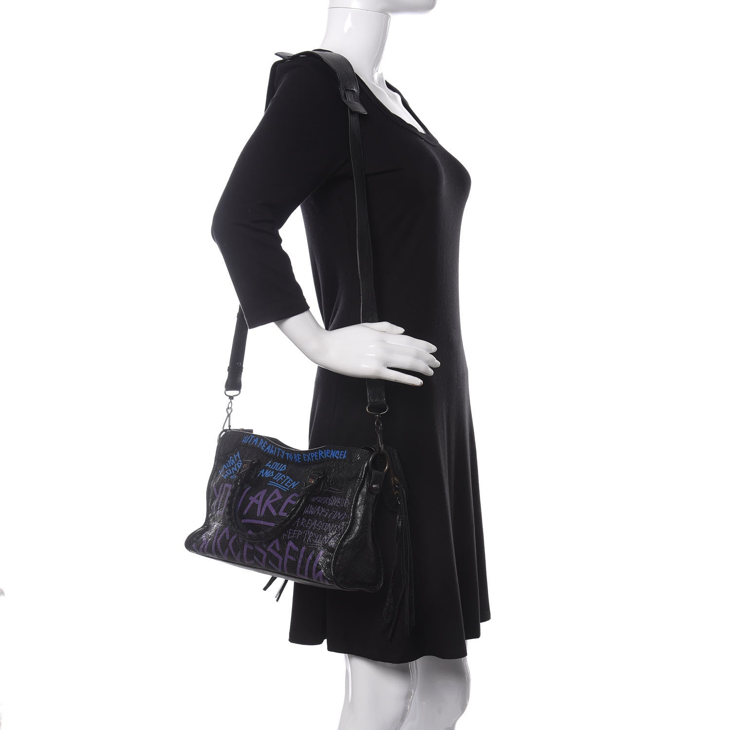 Balenciaga Agneau Arena Graffiti All Over Classic Hardware S City Black Bleu Violet 2 of 9