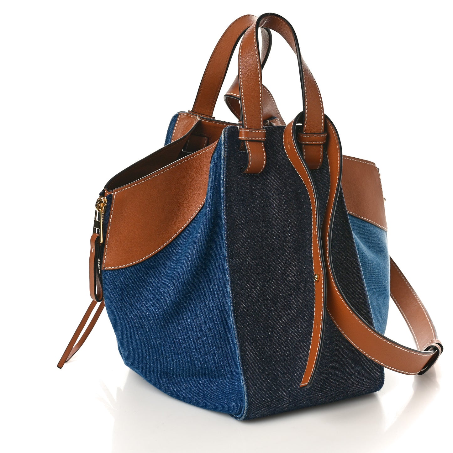 Calfskin Denim Small Hammock Shoulder Bag Blue Tan