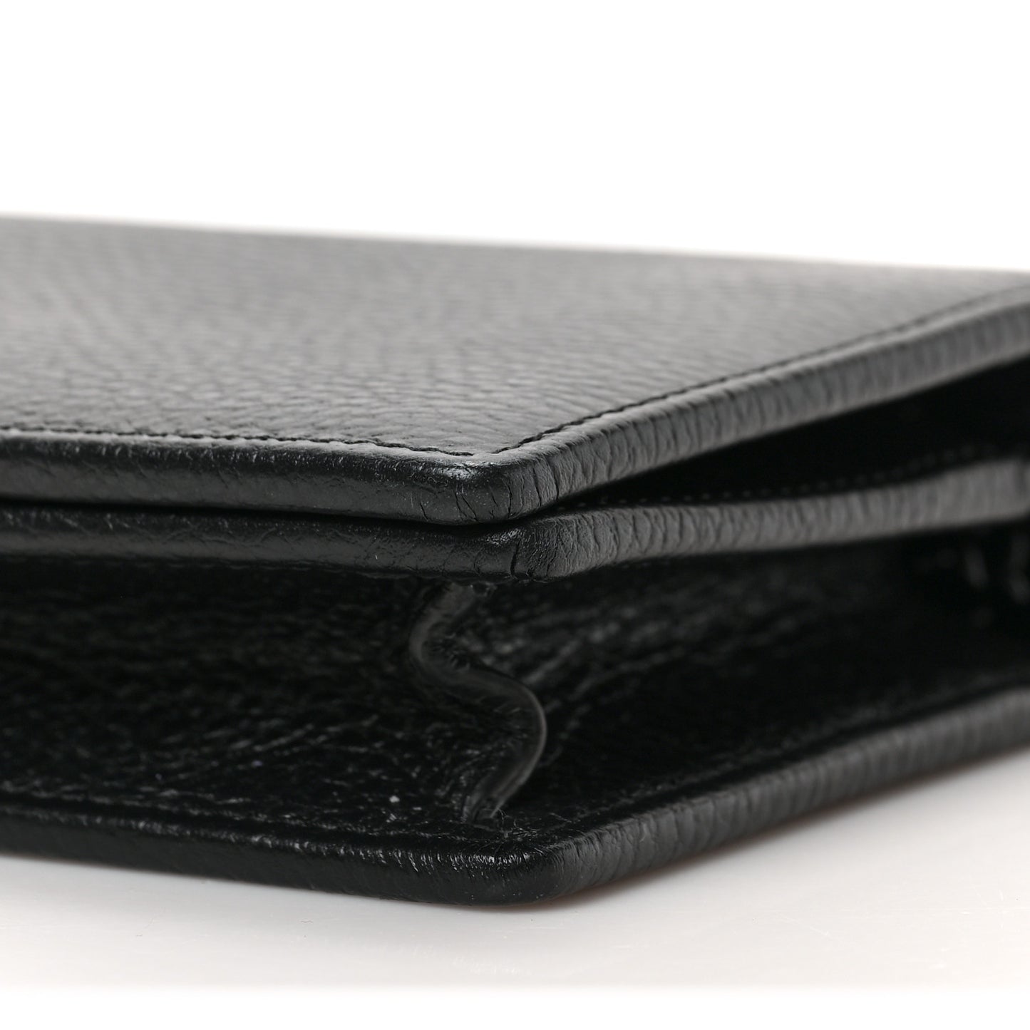 Dollar Calfskin Enamel Monochrome Mini GG Marmont Chain Wallet Black