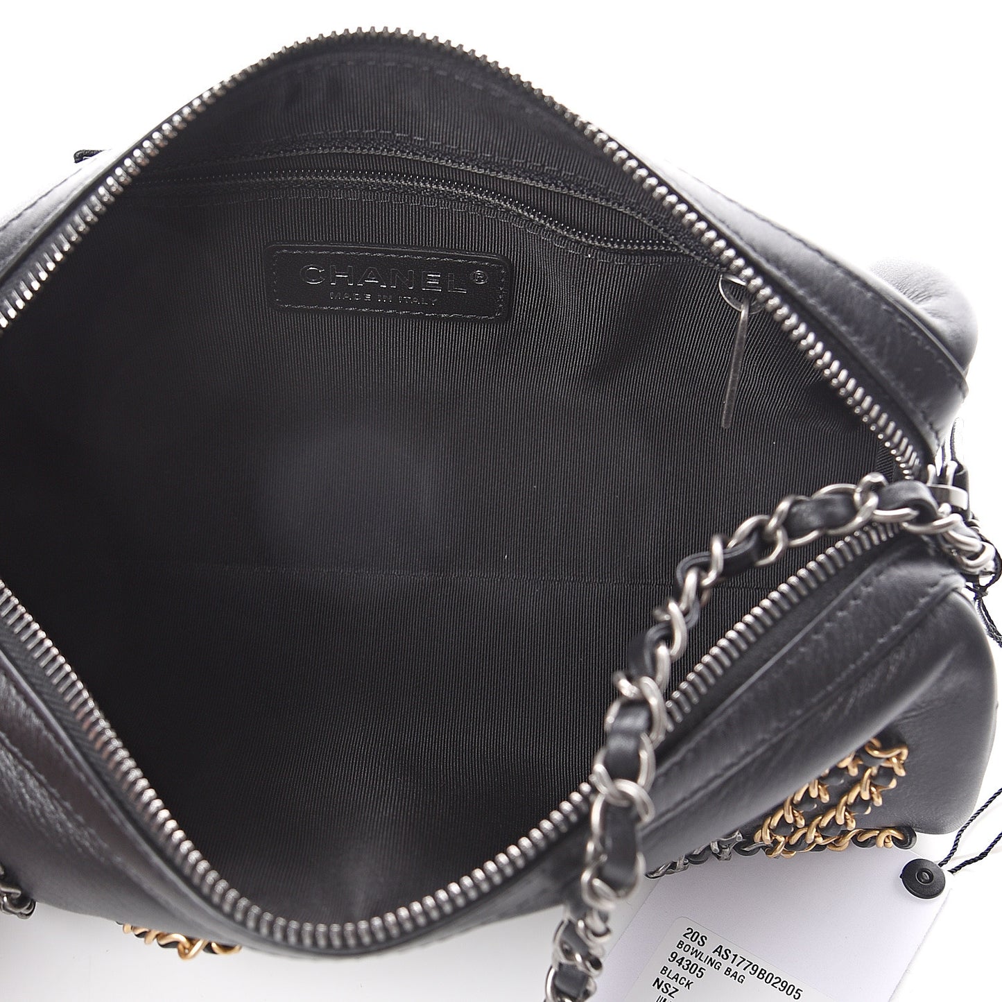 Calfskin Chain Signature Bowling Bag Black
