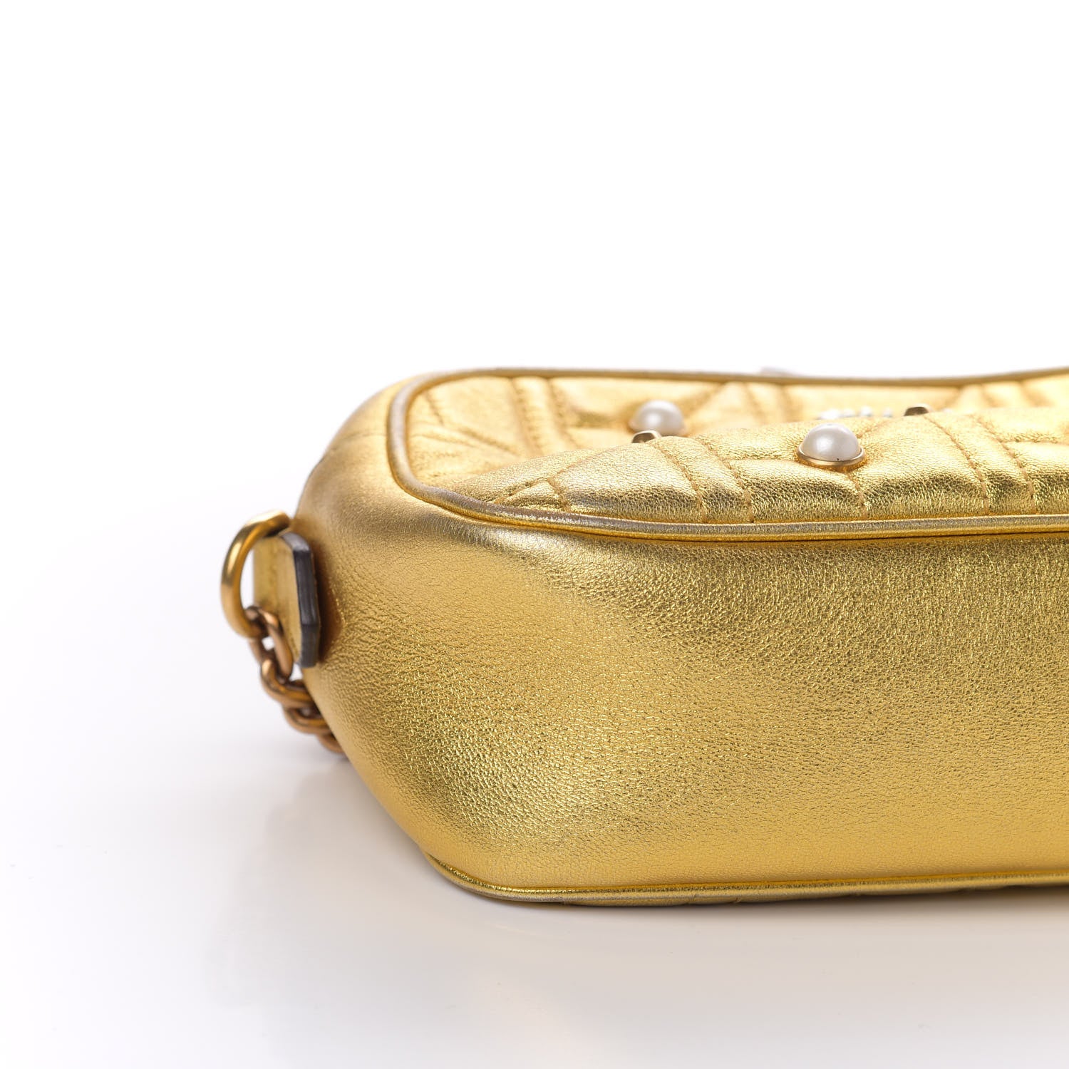 Gucci Metallic Calfskin Matelasse Studded Small Pearly GG Marmont Chain Shoulder Bag Gold 10 of 12