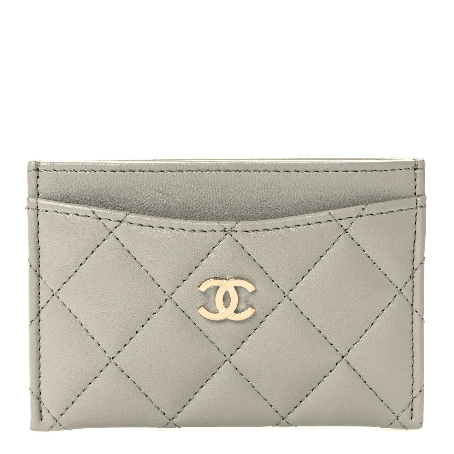 Lambskin Quilted Card Holder Grey