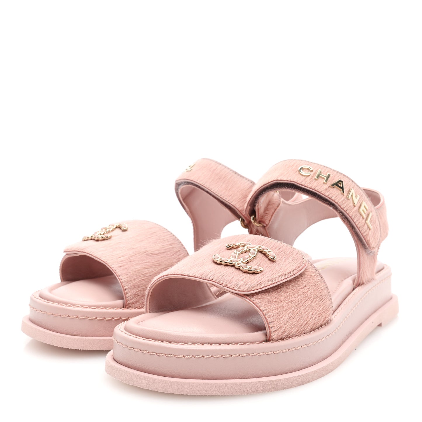 Calfskin Hair Suede Shearling Dad Sandals 39.5 Light Pink