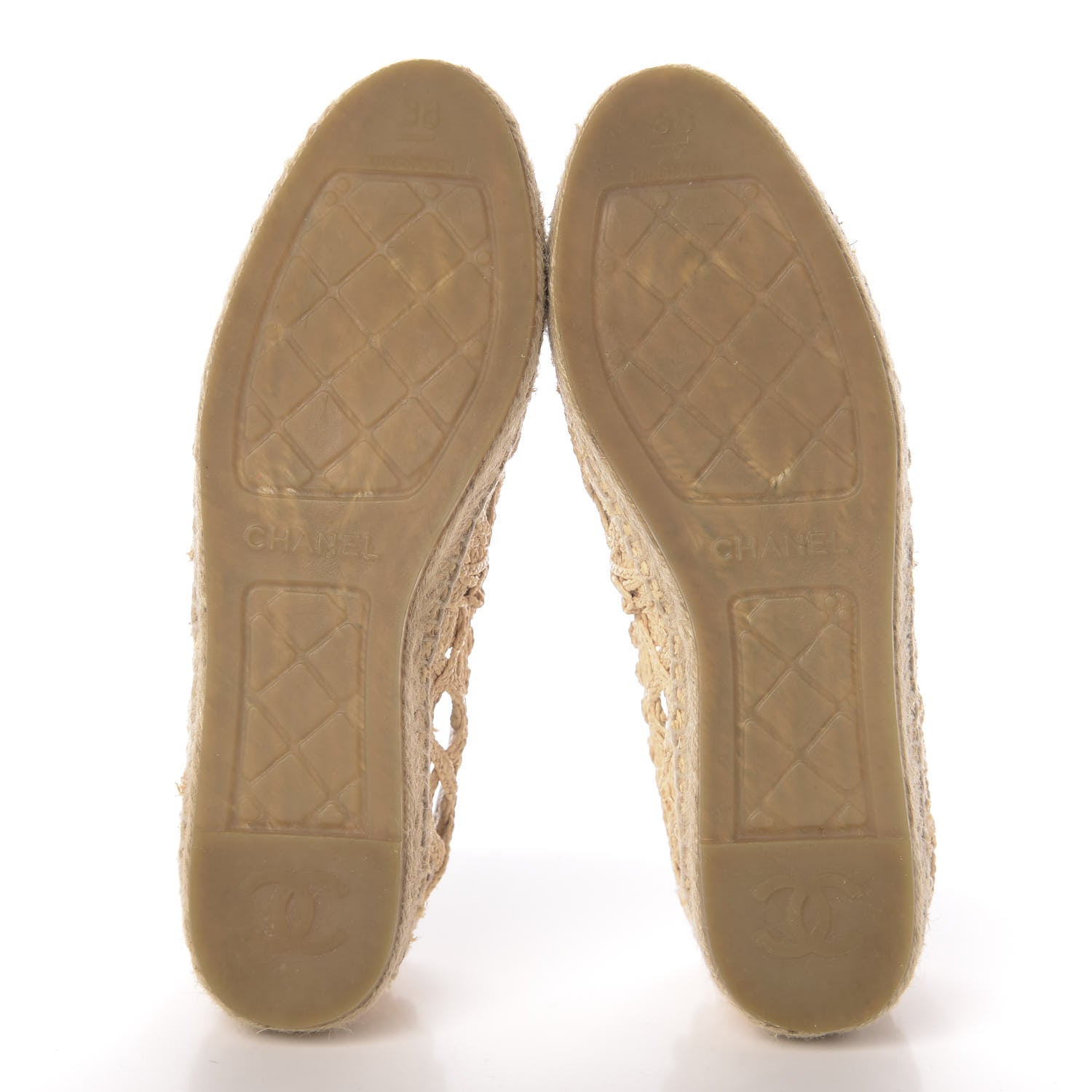 Chanel Woven Fabric Grosgrain CC Espadrilles 38 Beige Black 5 of 8
