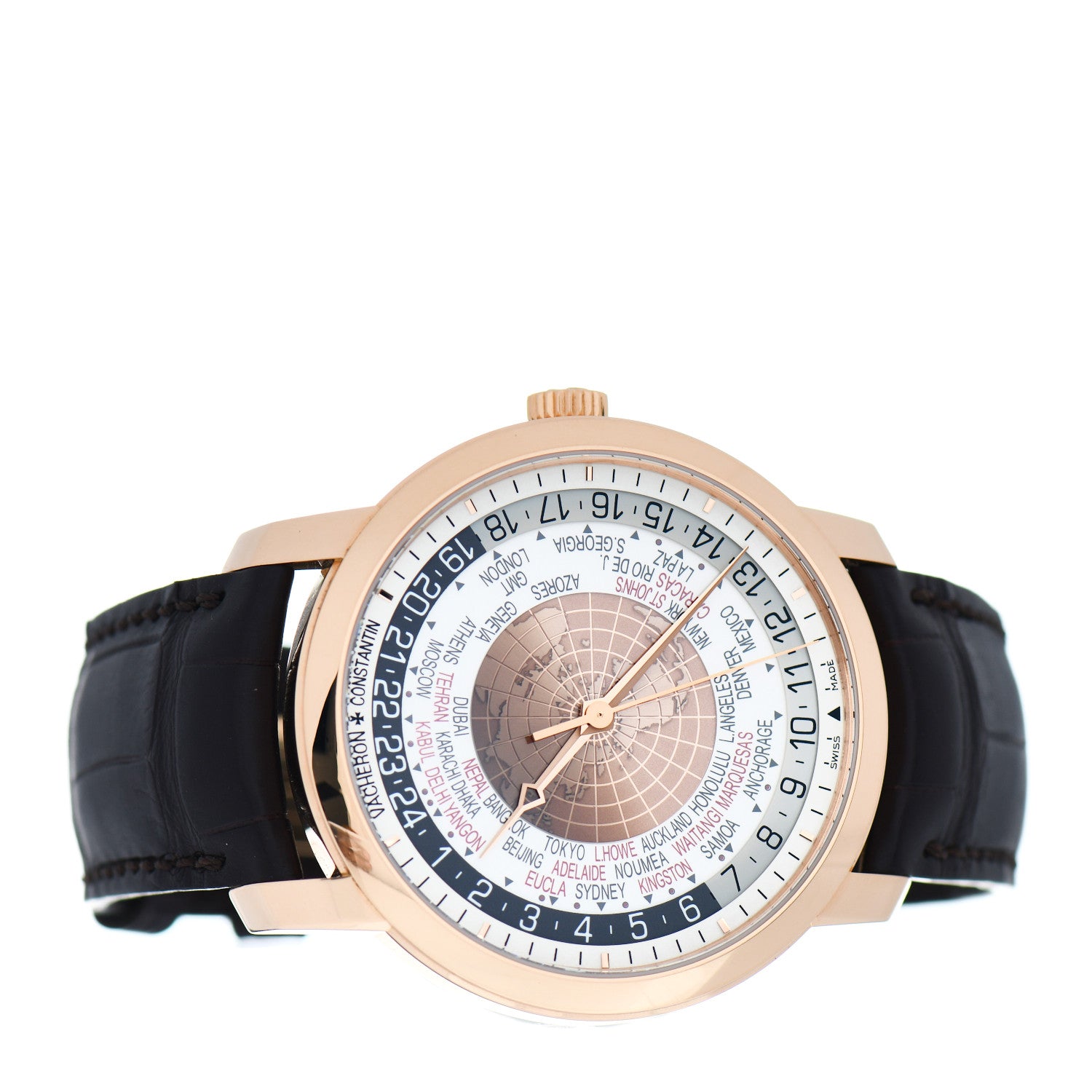 Vacheron Constantin 18K Pink Gold Alligator 42.5mm Traditionnelle World Time Automatic Watch 86060 2 of 5