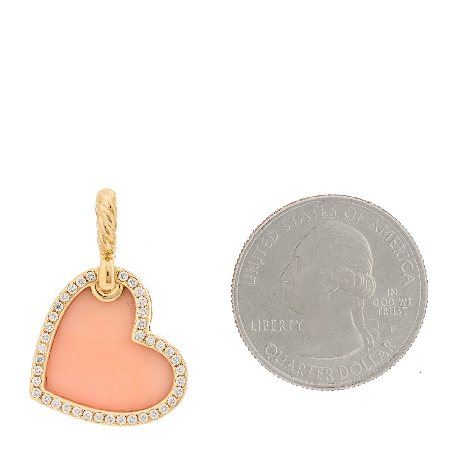 18K Yellow Gold Diamond Pink Opal DY Elements Heart Amulet Pendant