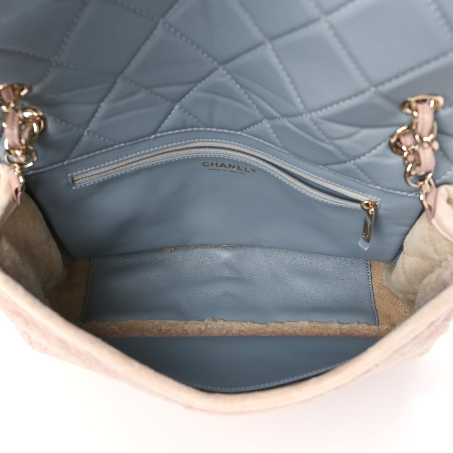 Shearling Sheepskin Single Flap Gray Pink Beige