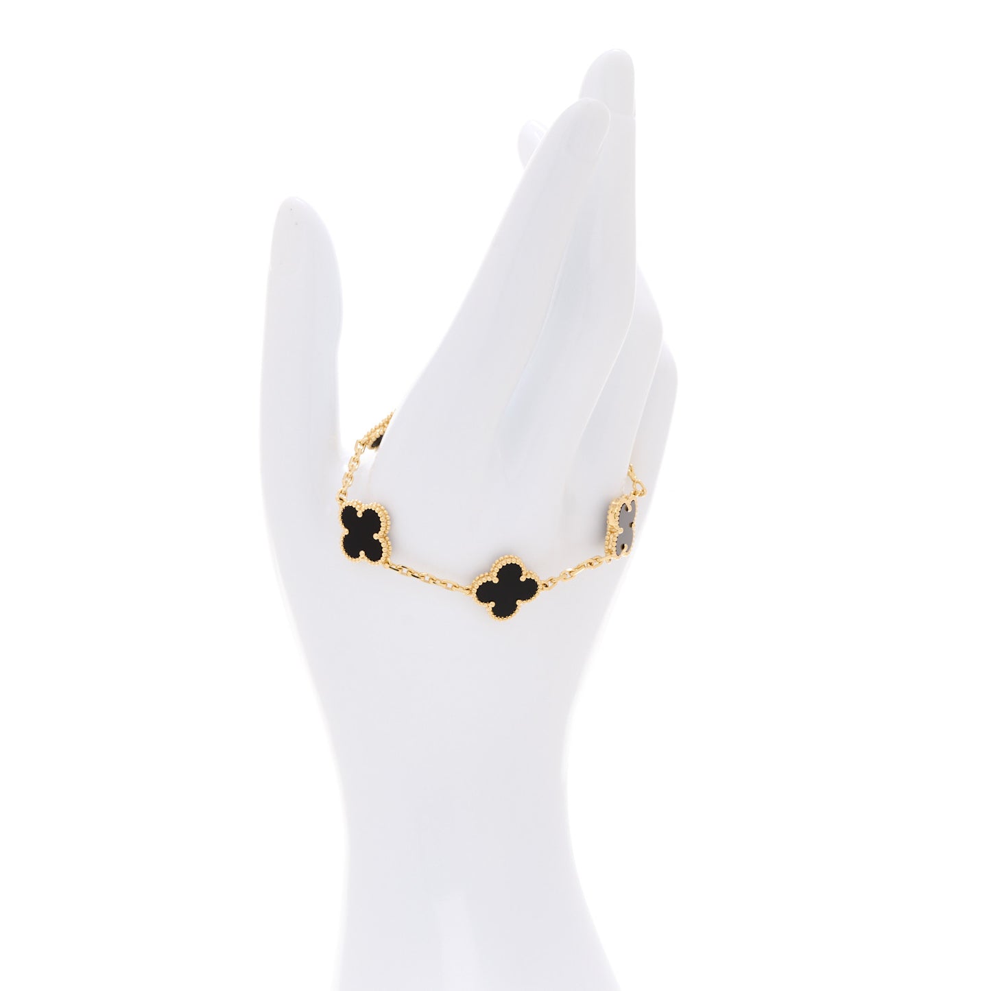 18K Yellow Gold Black Onyx 5 Motifs Vintage Alhambra Bracelet
