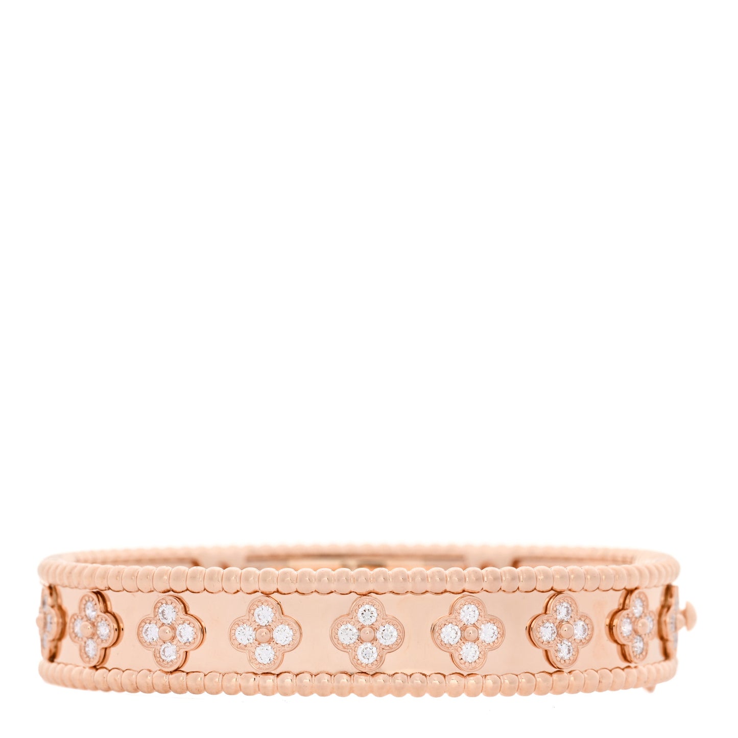 18K Rose Gold Diamond Perlee Clovers Bangle Bracelet XS