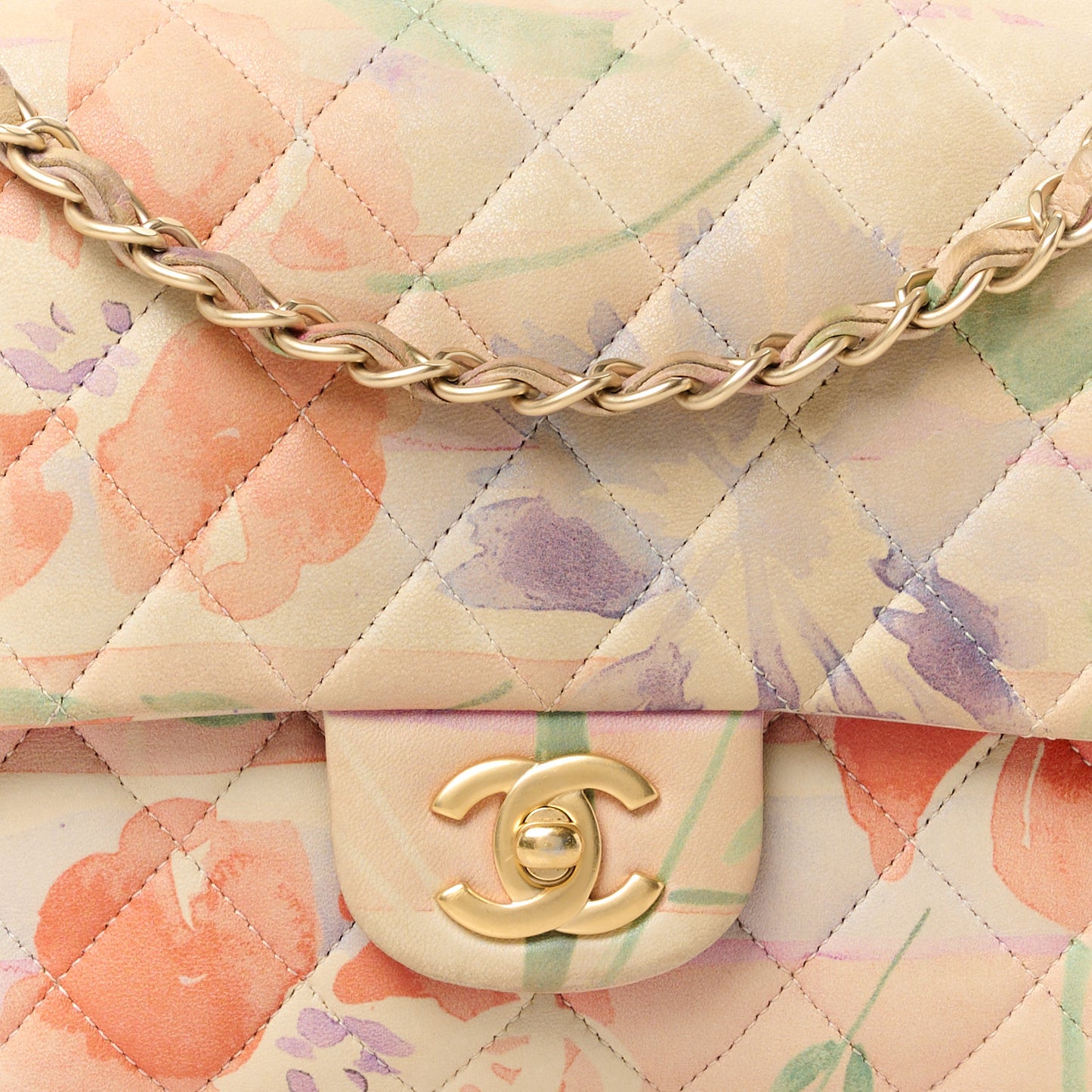 Lambskin Quilted Floral Medium Double Flap Multicolor