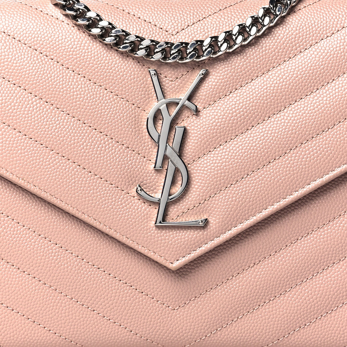 Grain De Poudre Matelasse Chevron Monogram Chain Wallet Pale Pink