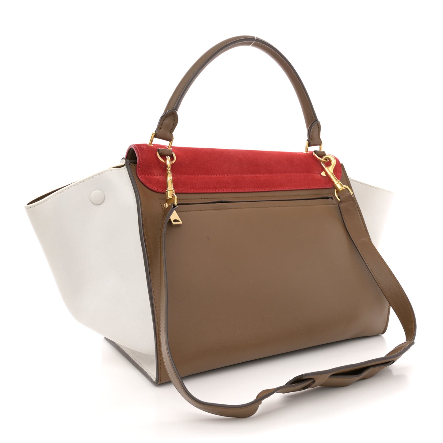 Smooth Calfskin Suede Medium Tri-Color Trapeze Vermillion